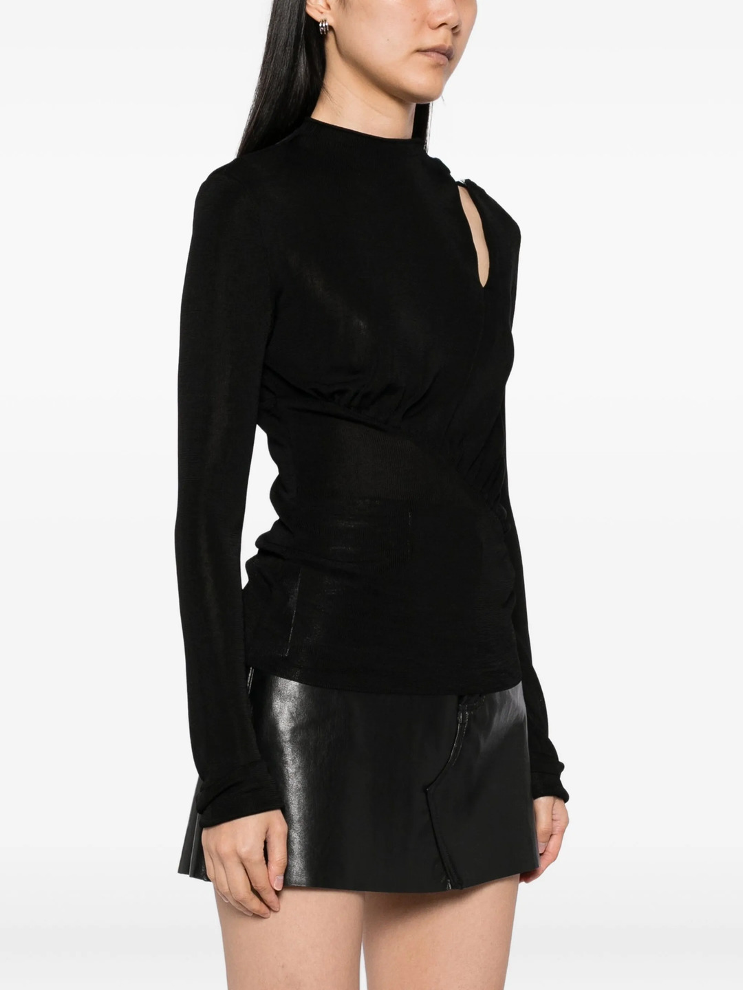 Black Cut Out Viscose Knit Top - 3