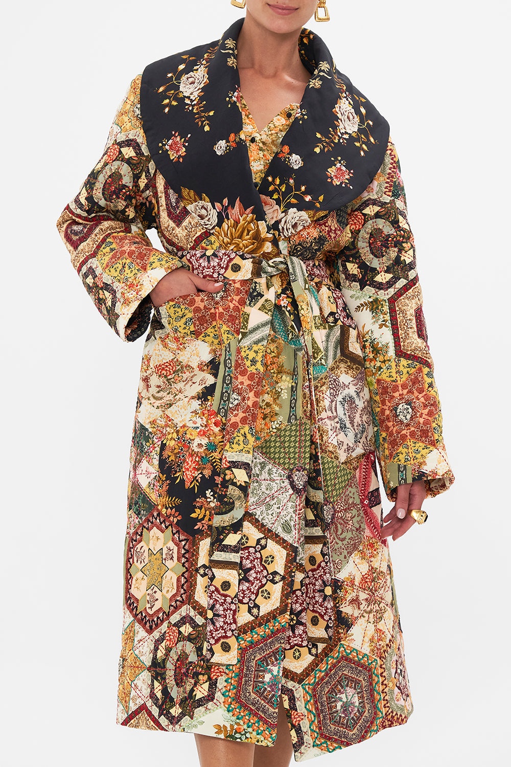 QUILTED LONG WRAP COAT - 5