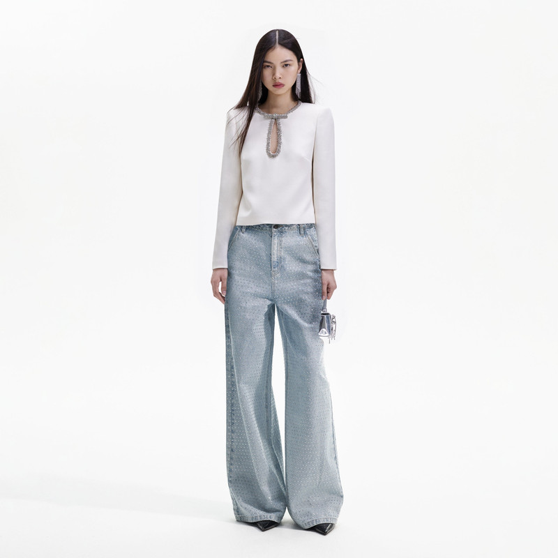 Cream Crepe Diamante Top 1