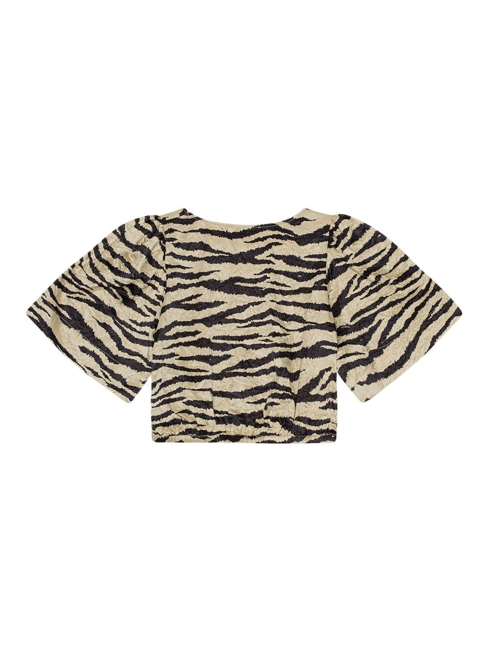 zebra-print crinked cropped T-shirt - 6