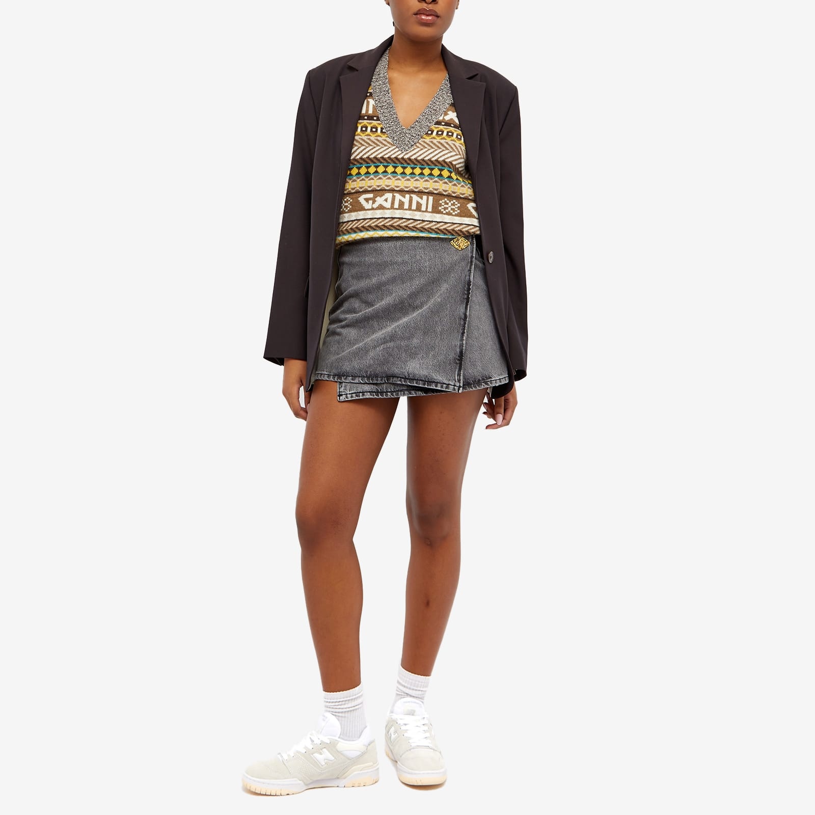 GANNI Black Washed Wrap Mini Skirt - 4
