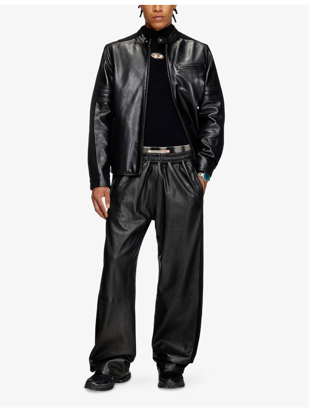 L-Simz Contrast-Panel Regular-Fit Leather Jacket - 2