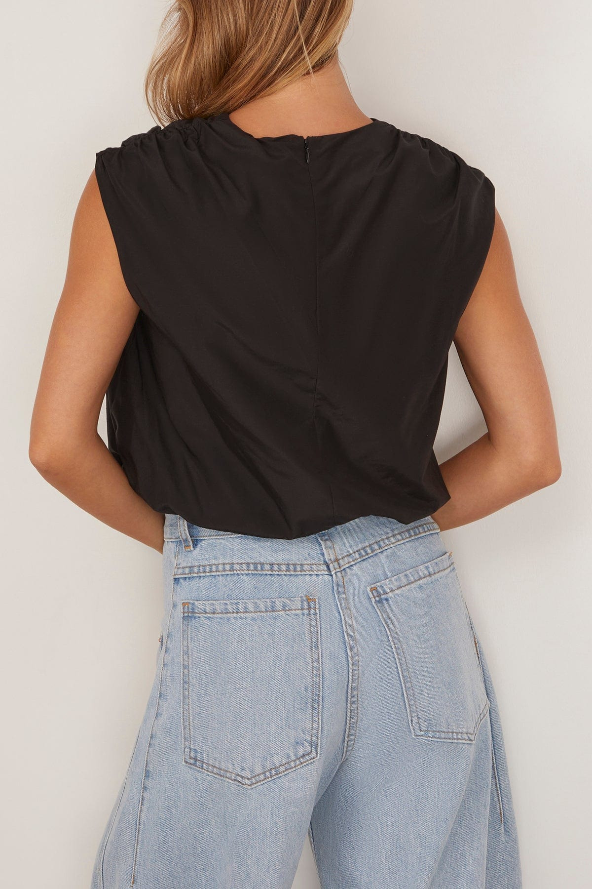 Cosma Gathered Sleeveless Top in Black - 4
