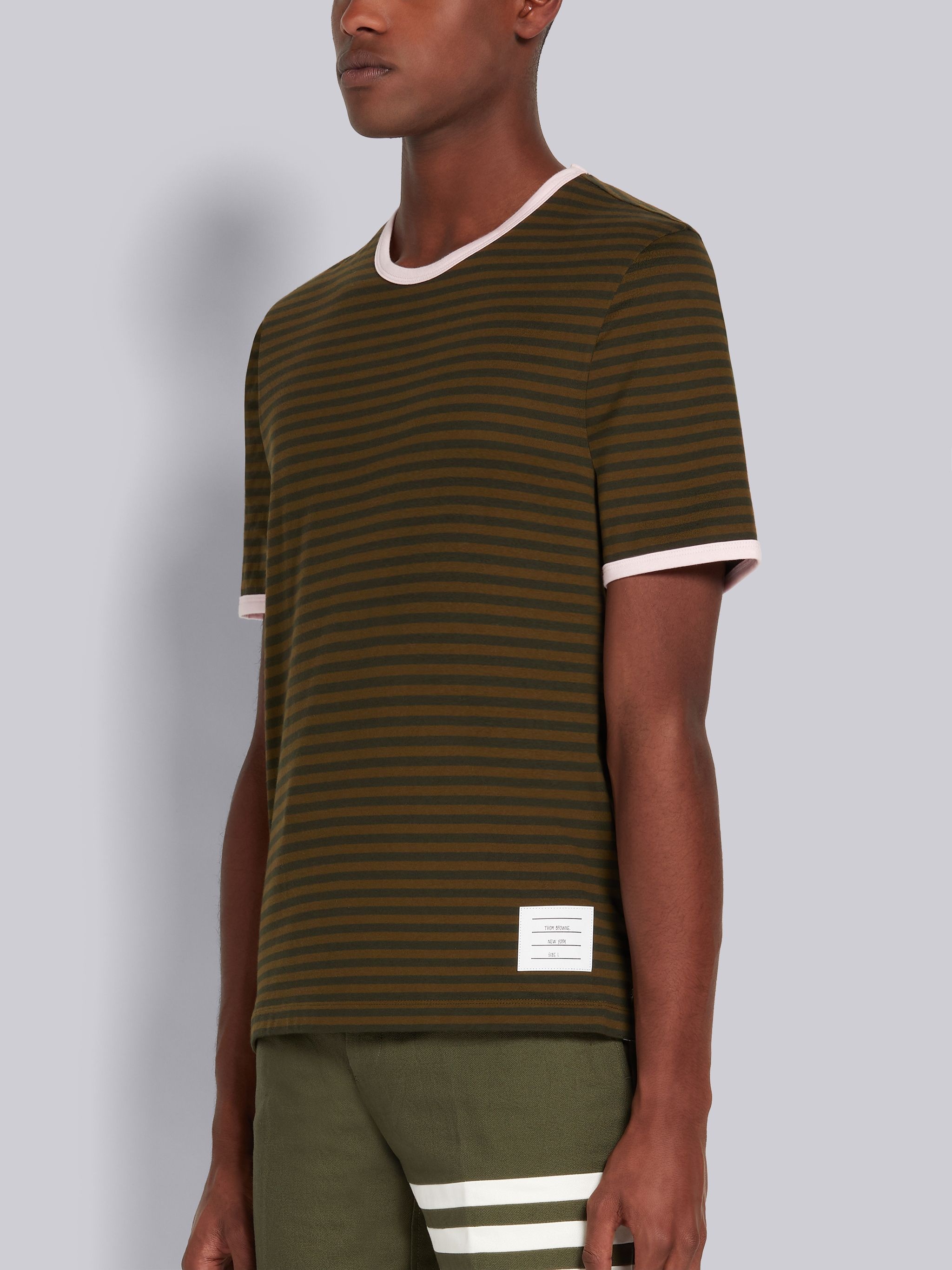 Dark Green Bicolor Stripe Jersey Short Sleeve Ringer Tee - 2