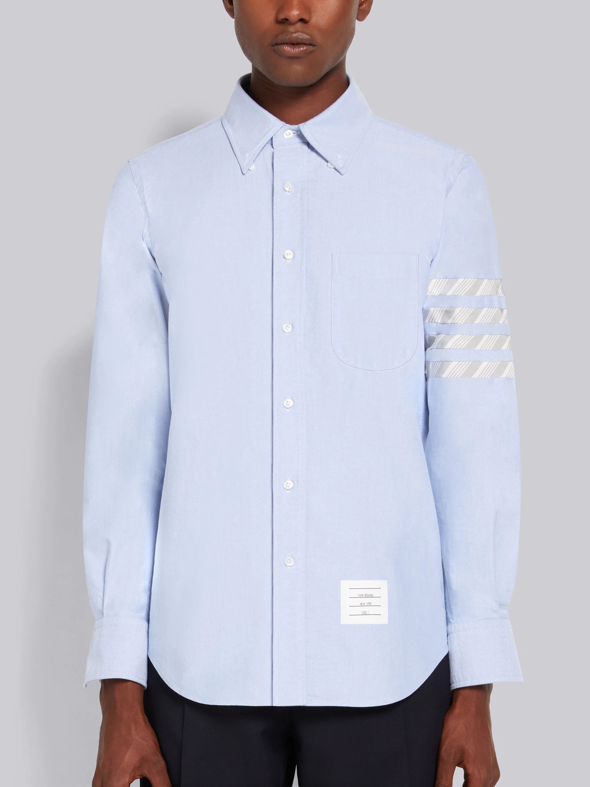 Light Blue Oxford Stripe 4-Bar Straight Fit Shirt - 3