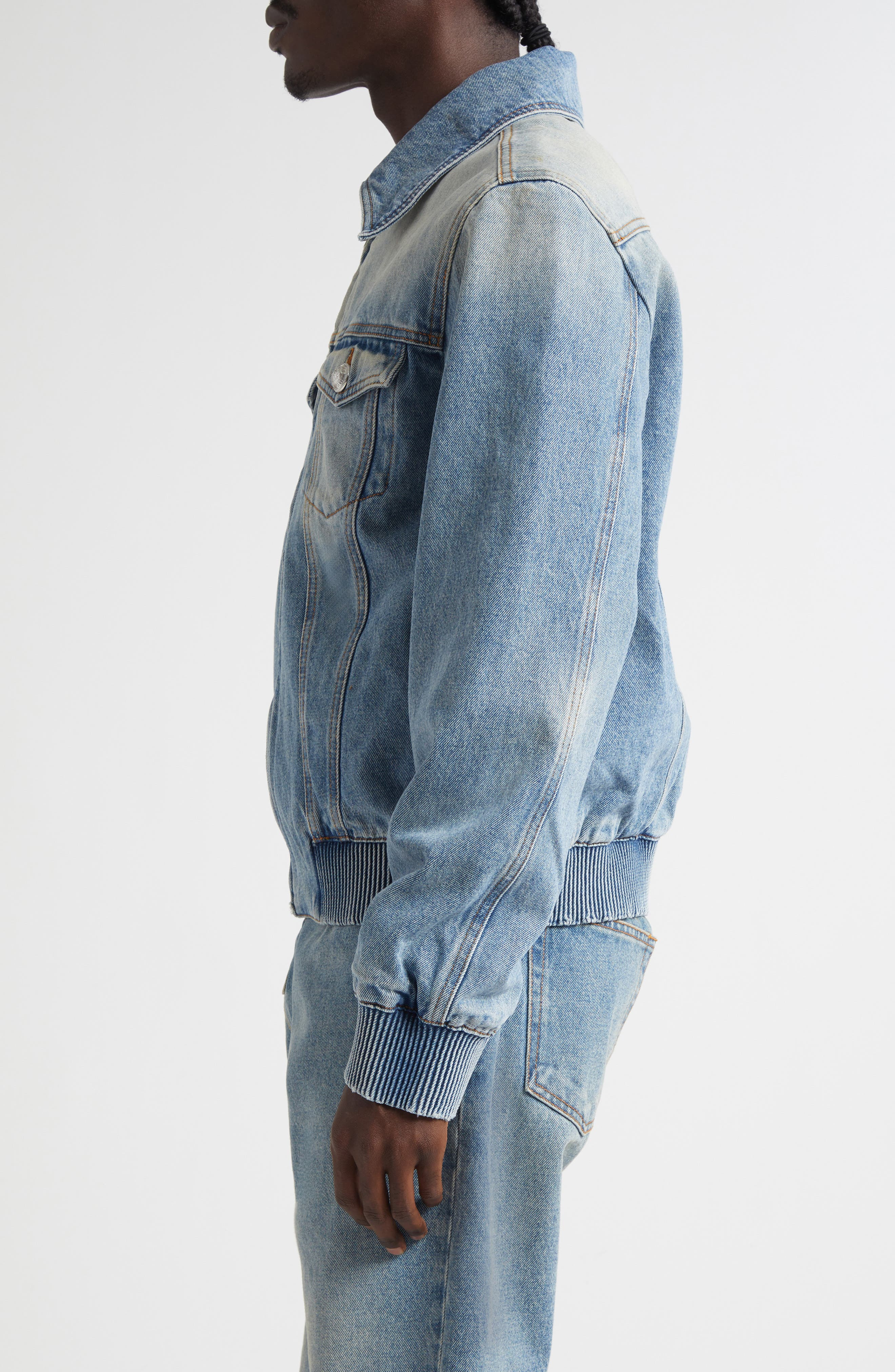 Balmain Monogram Lined Denim Jacket in 6Aw Washed Blue Jean at Nordstrom - 3