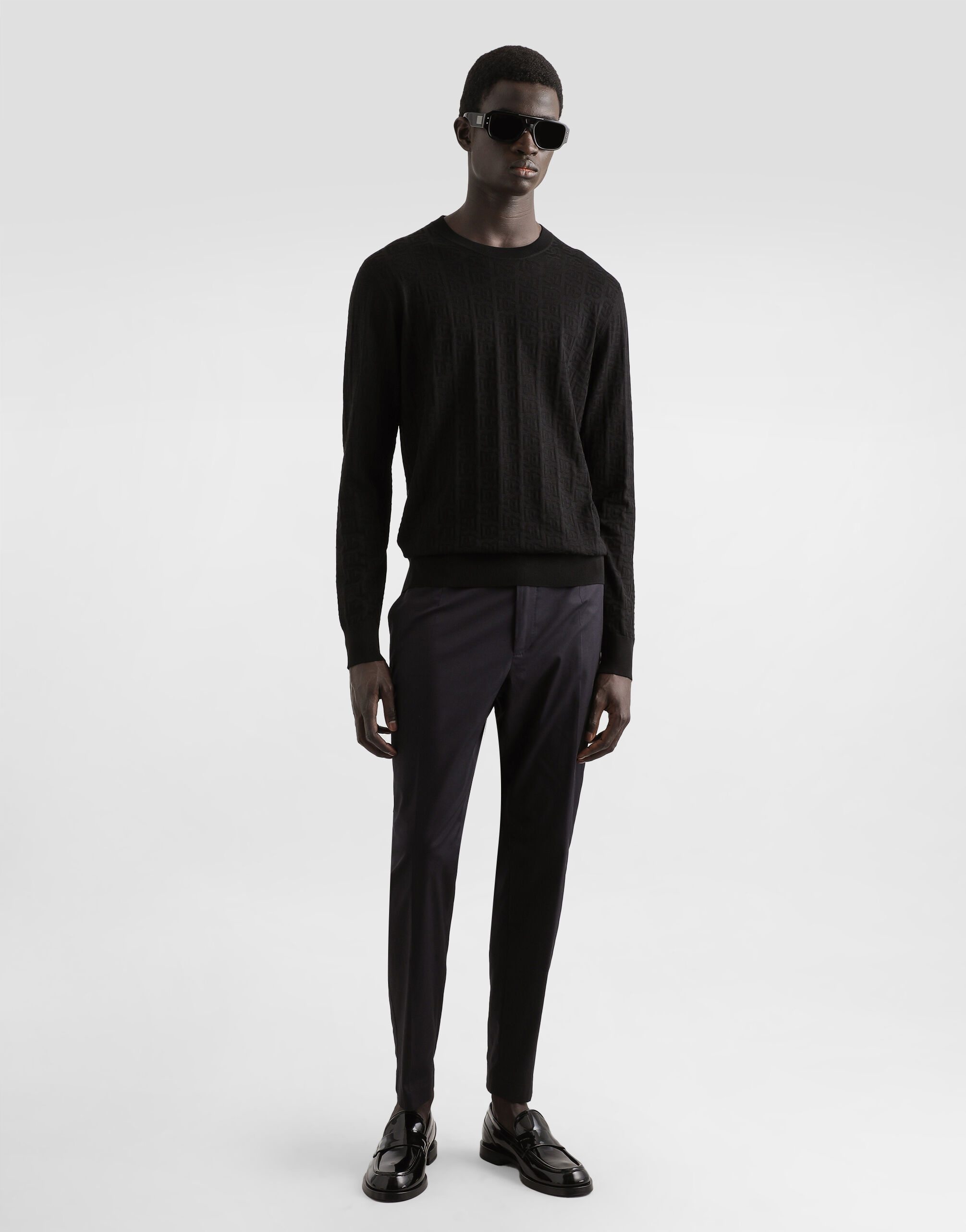 Silk round-neck sweater with all-over DG logo embroidery - 2