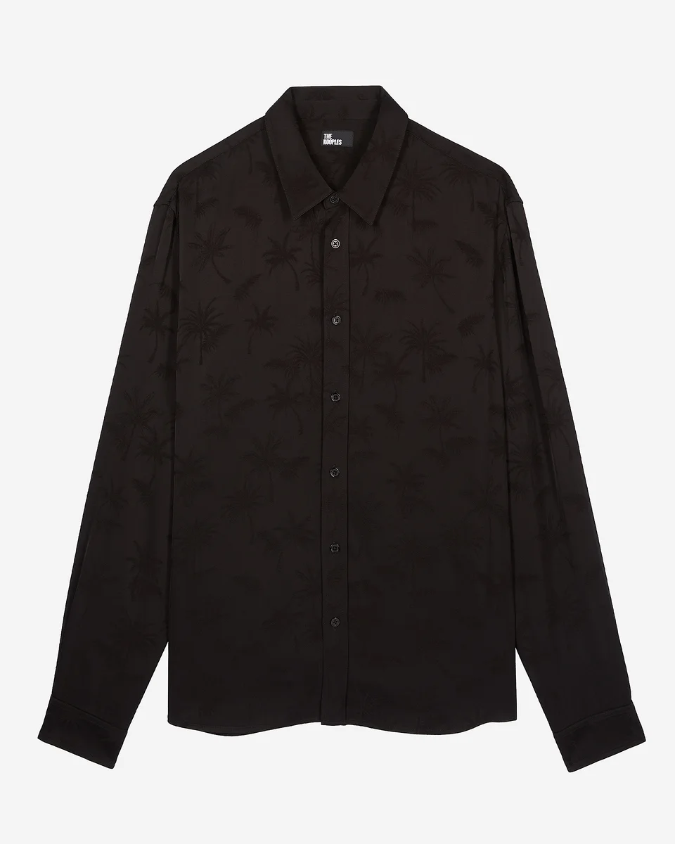 BLACK JACQUARD SHIRT WITH PALM TREES - 1