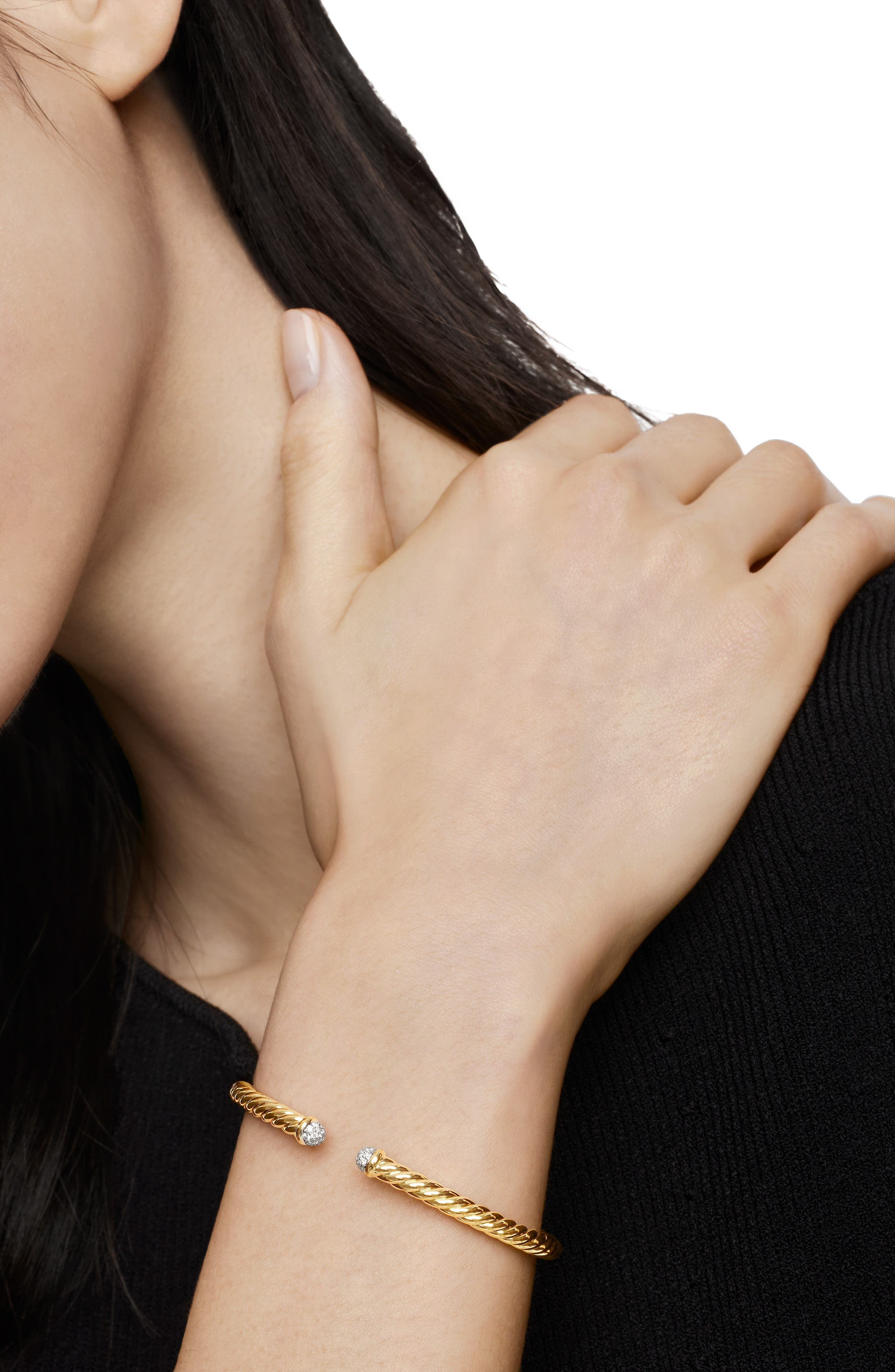 David Yurman Precious Cable Cuff Bracelet in Gold, The Cable Classics Collection in Yellow Gold/Diam - 6