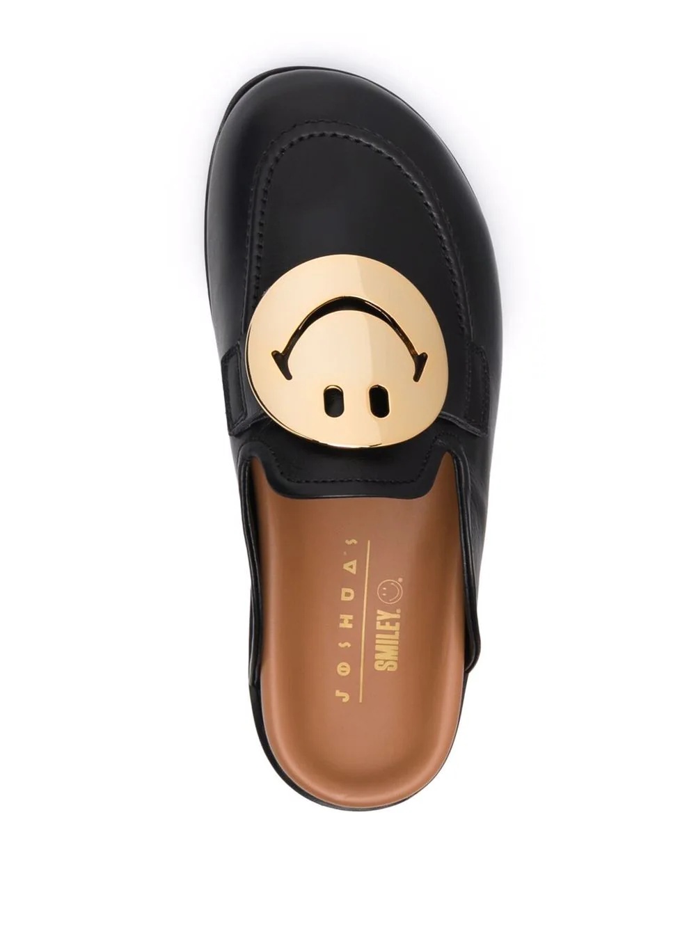 smiley-buckle leather slippers - 4