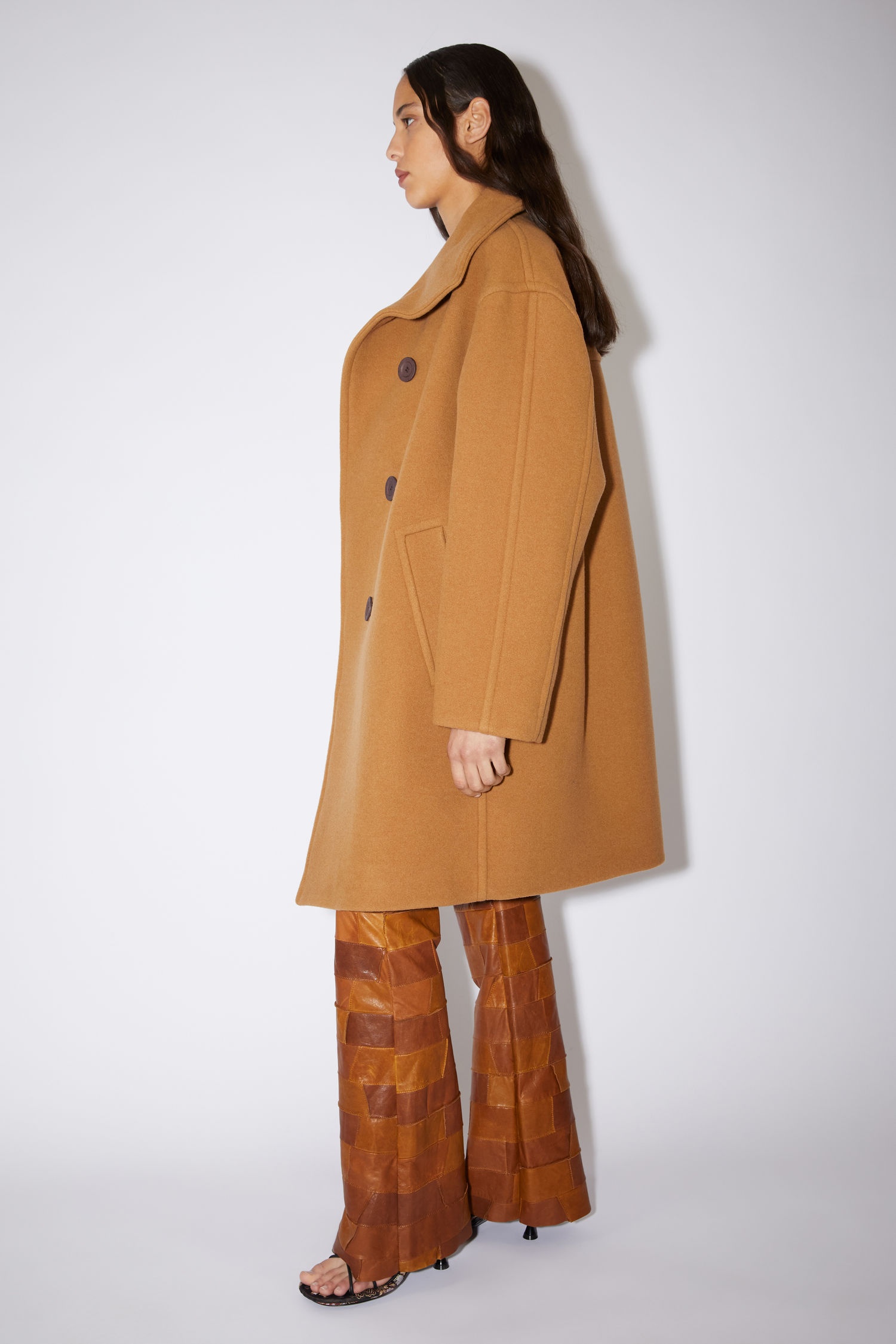 Funnel neck coat - Camel brown - 4