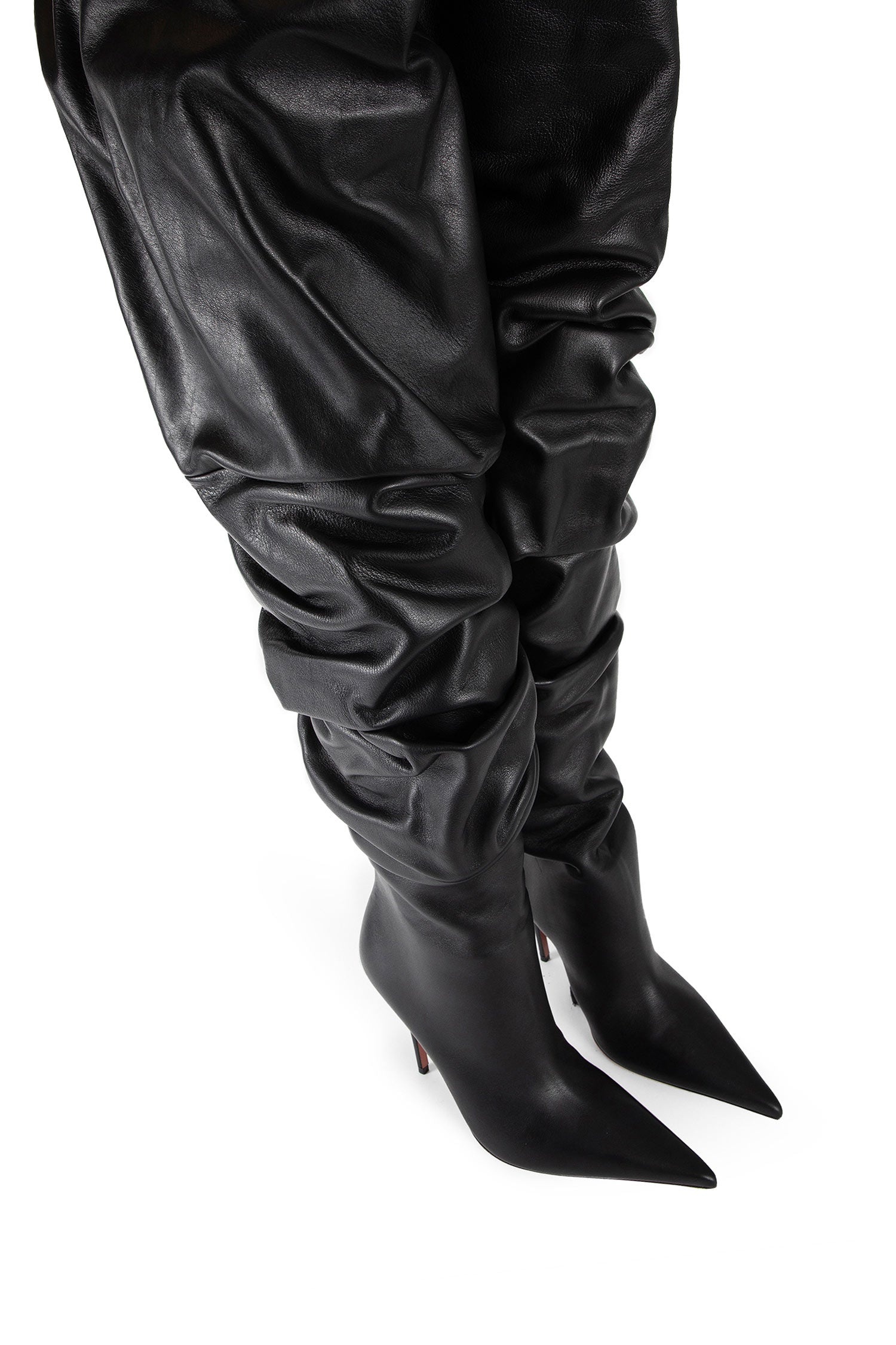 ブーツその他 AMINA MUADDI Woman Boots Black ANOKTHIGHHIGHBOOT BLACK AMINA MUADDI Anok gathered leather knee boots | NET-A-PORTER