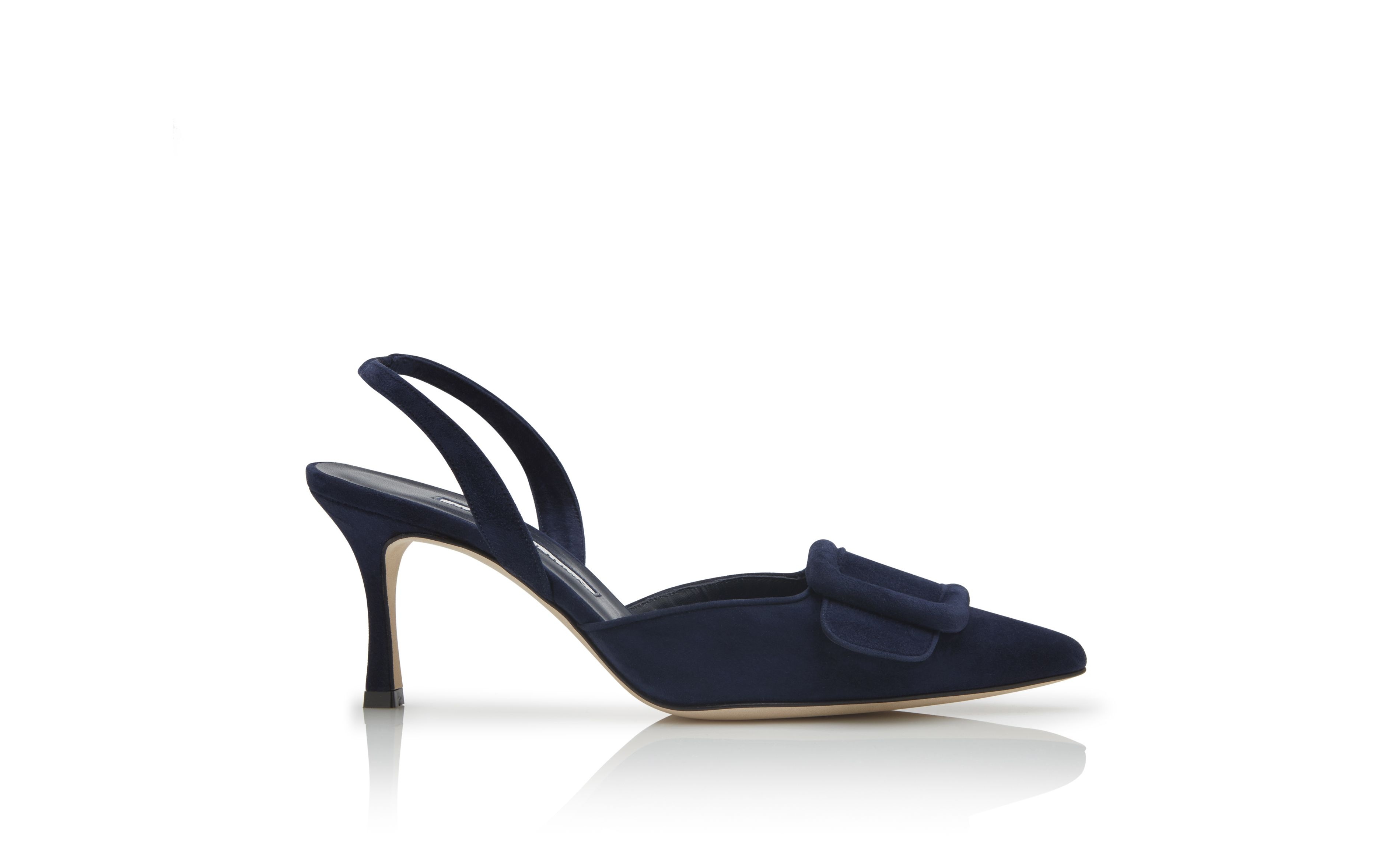 Navy Blue Suede Slingback Pumps - 1