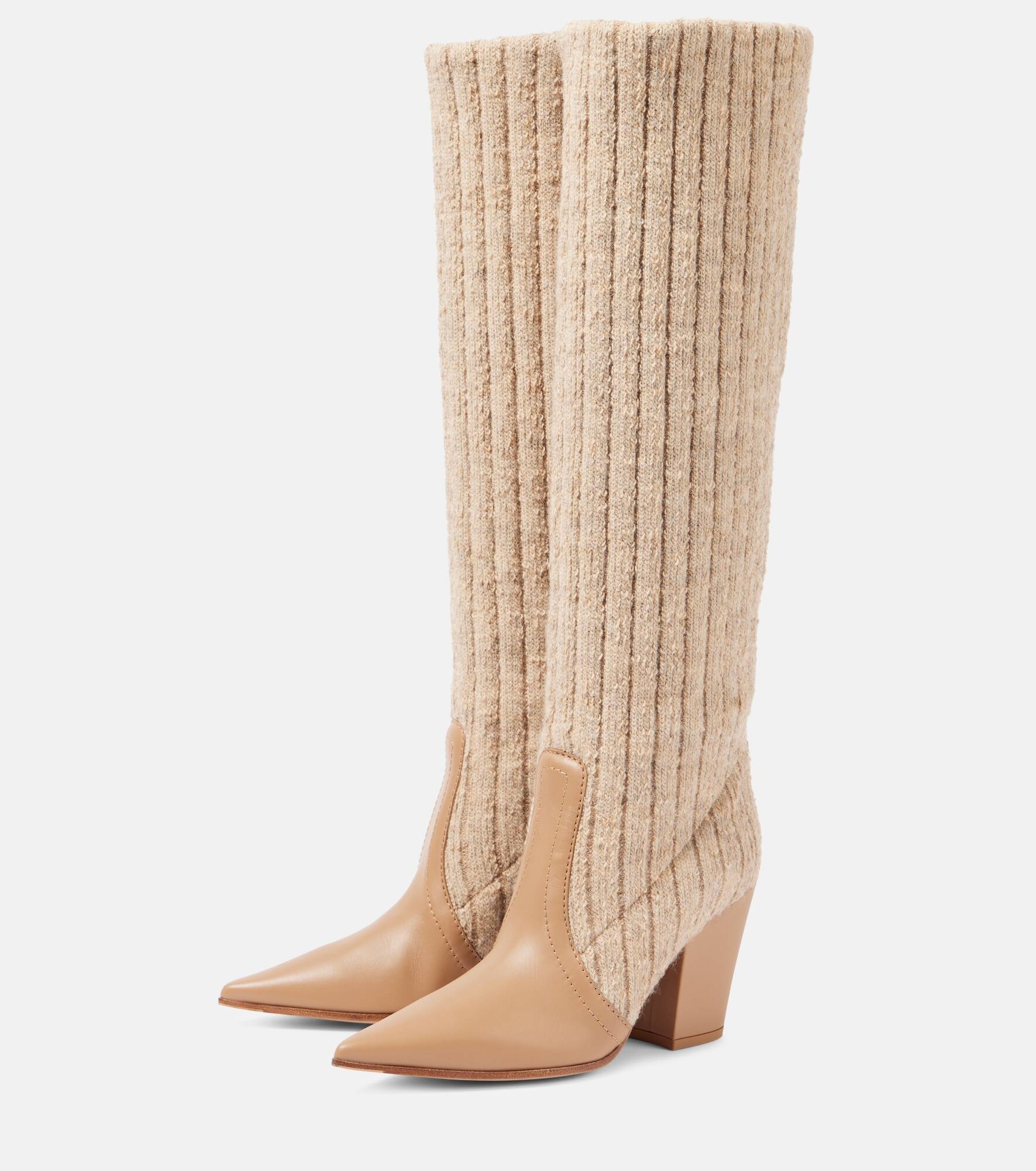 Leather-trimmed knee-high boots - 4