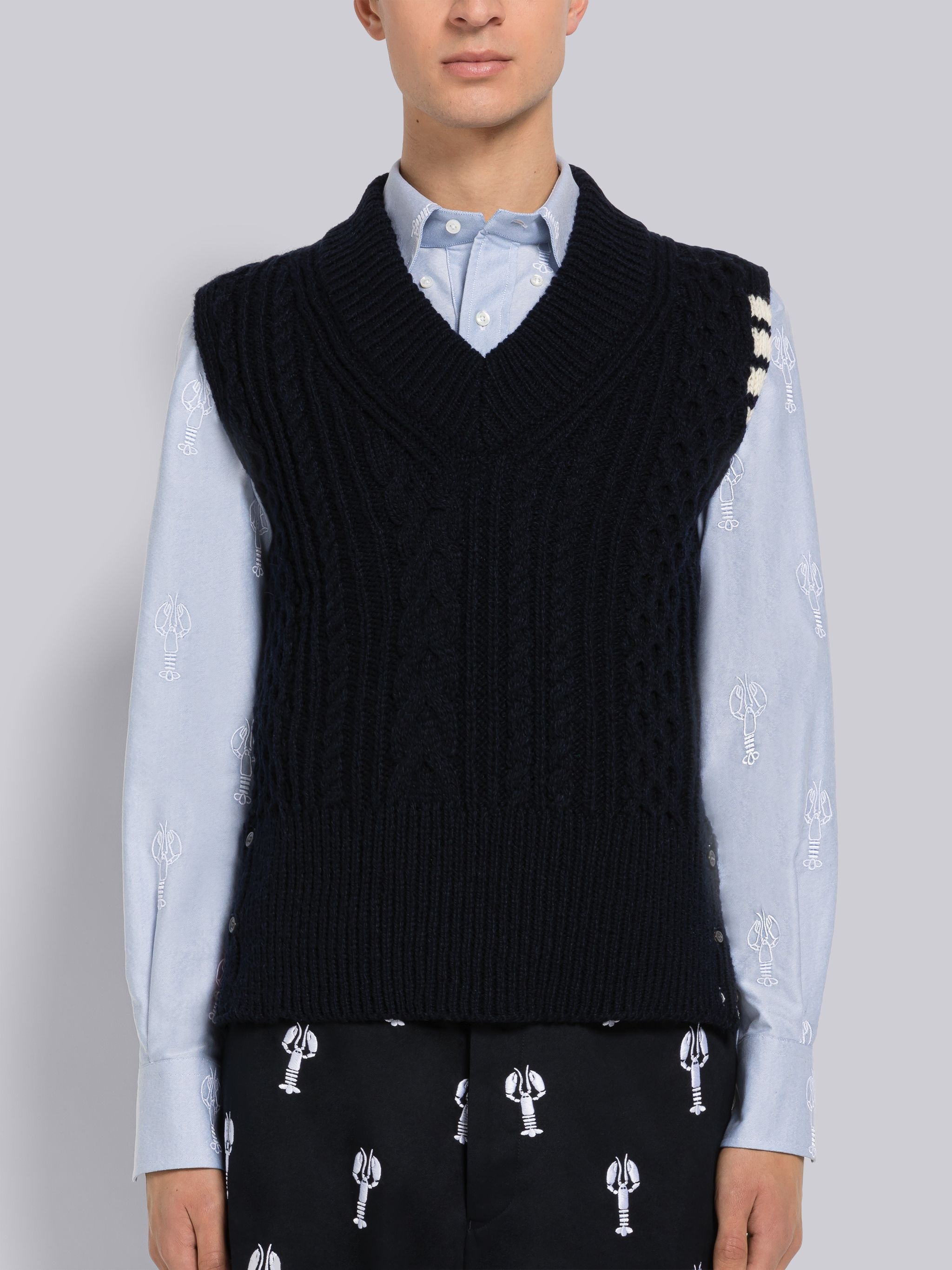 Donegal Cable 4-Bar V-Neck Vest - 1