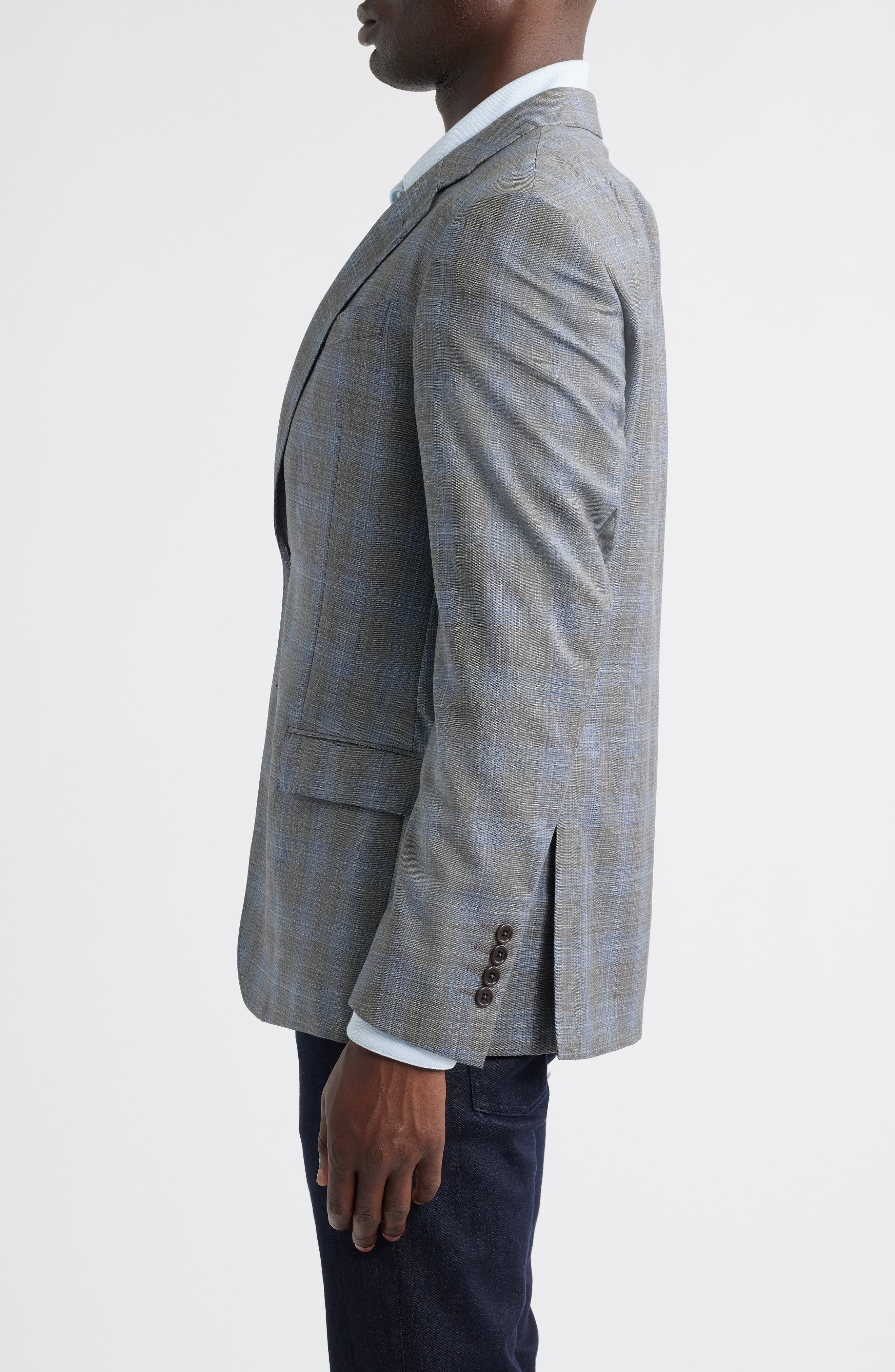 Emporio Armani Plaid Virgin Wool Blazer in Grey Plaid at Nordstrom - 3