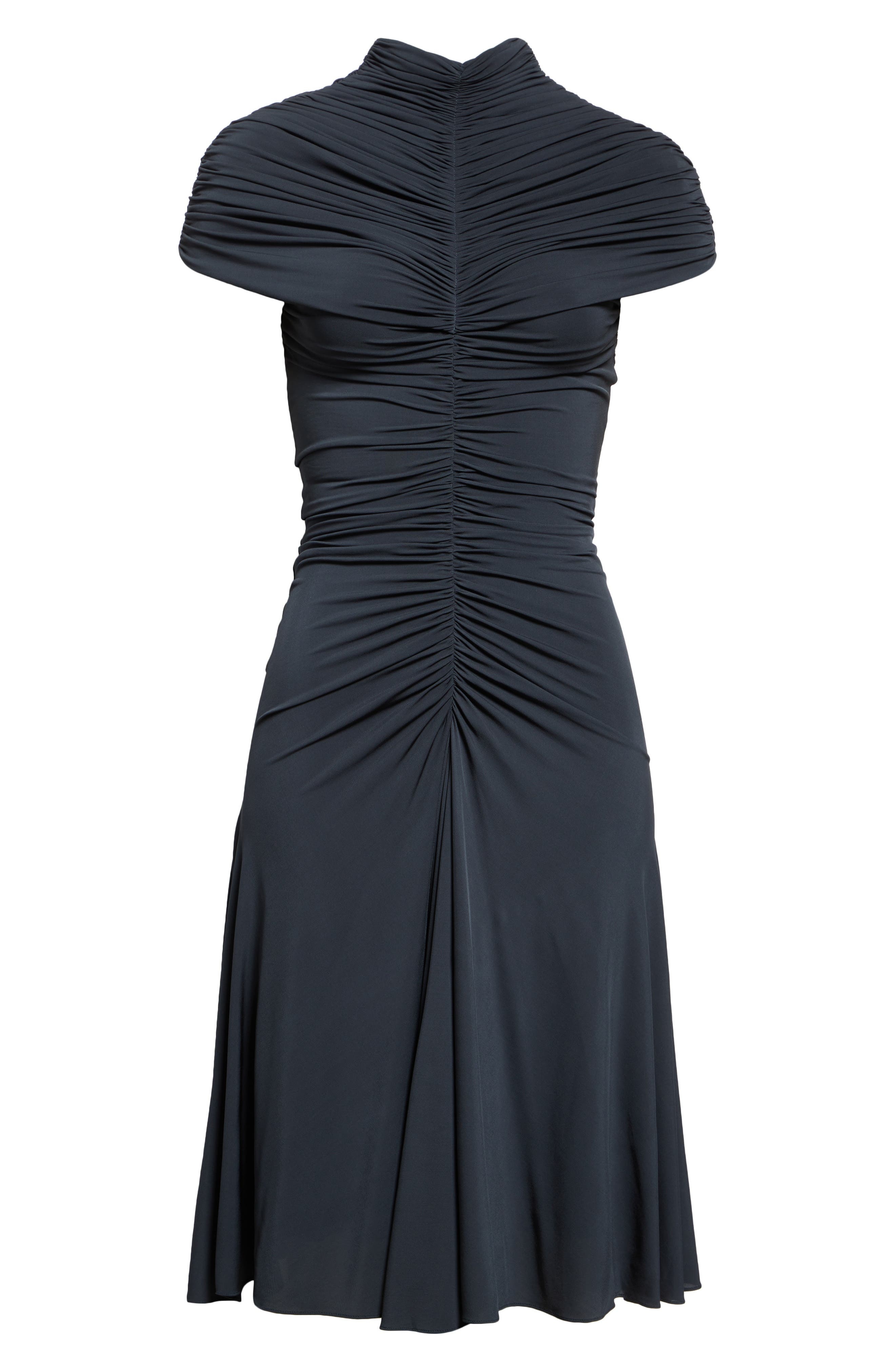 Alaïa Ruched Mock Neck Jersey Fit & Flare Dress in Ardoise at Nordstrom - 5