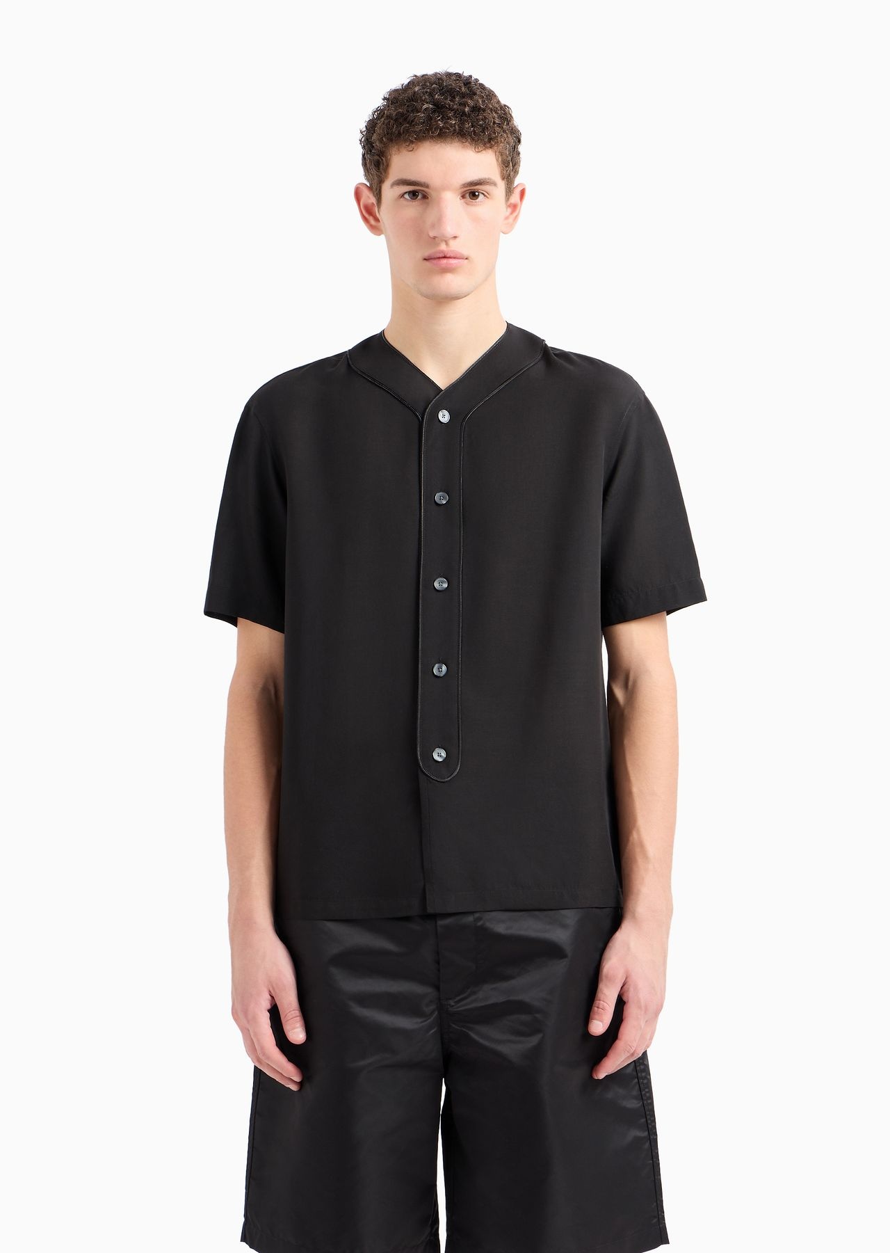 Short-sleeved, comfort-fit, V-neck Lyocell shirt - 2