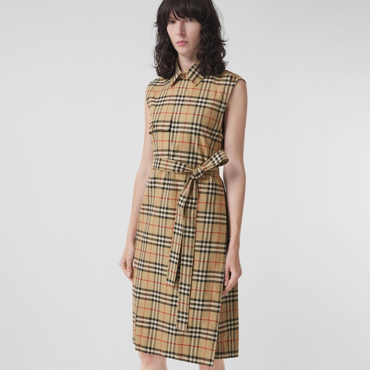 Vintage Check Sleeveless Cotton Shirt Dress - 6