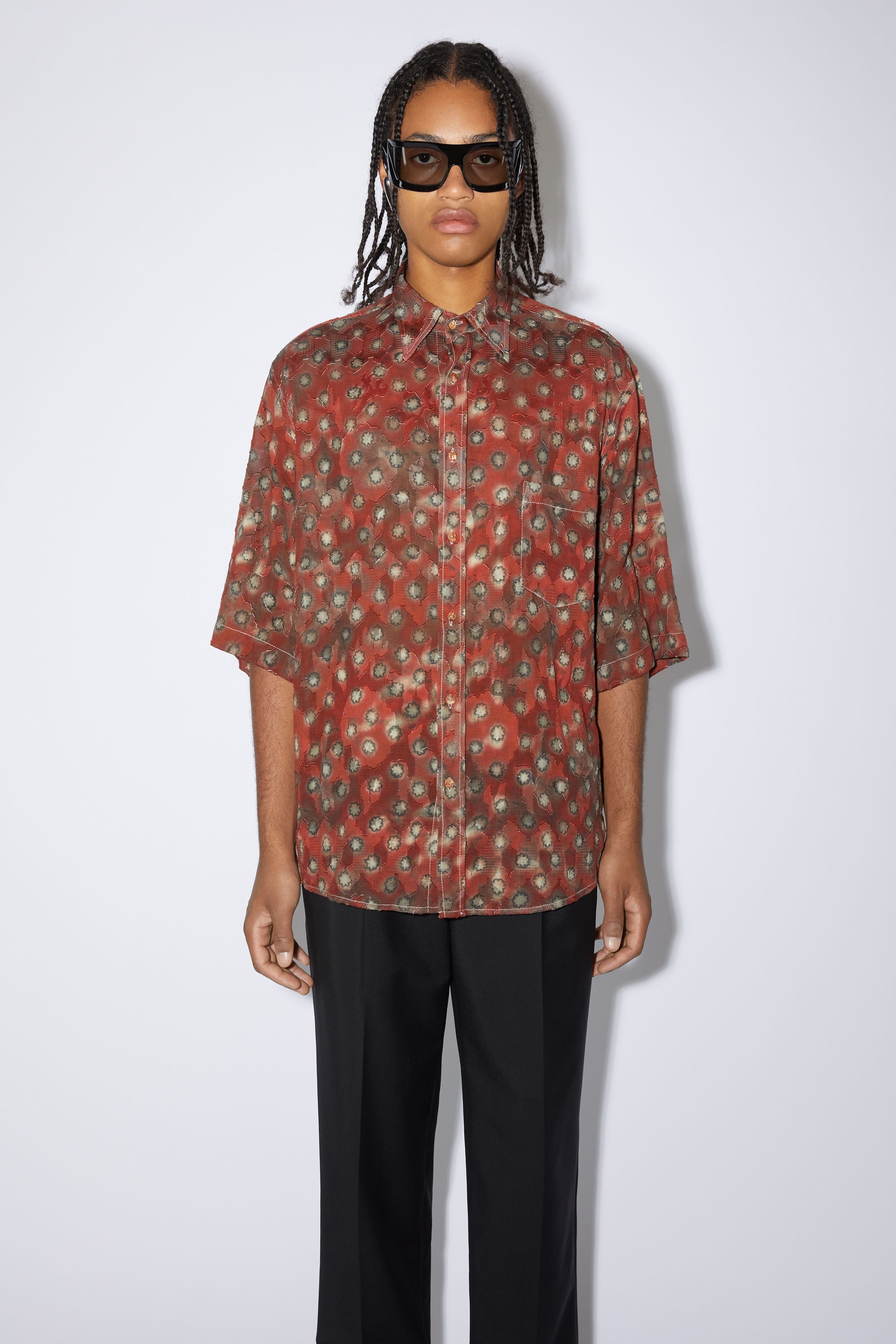 Printed button-up shirt - Dark red/grey - 2