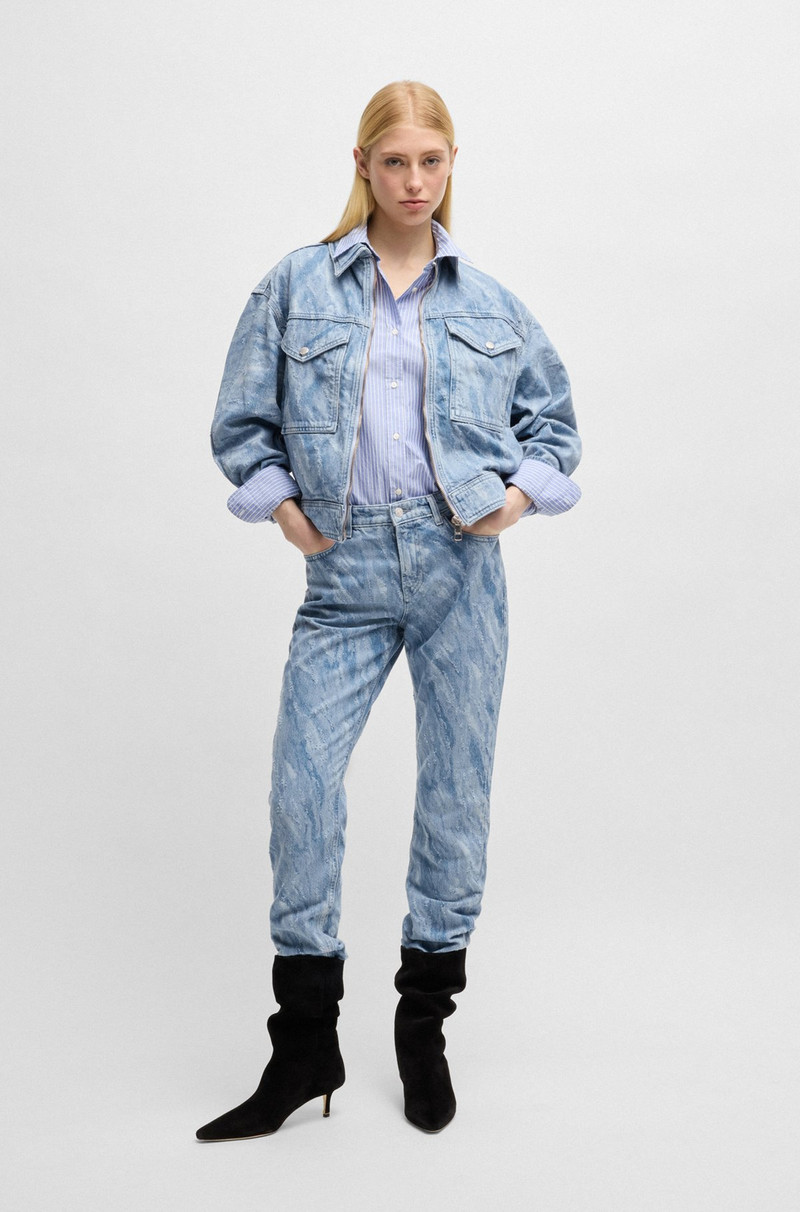 BOSS SLIM-FIT JEANS IN LASER-PATTERNED BLUE DENIM outlook