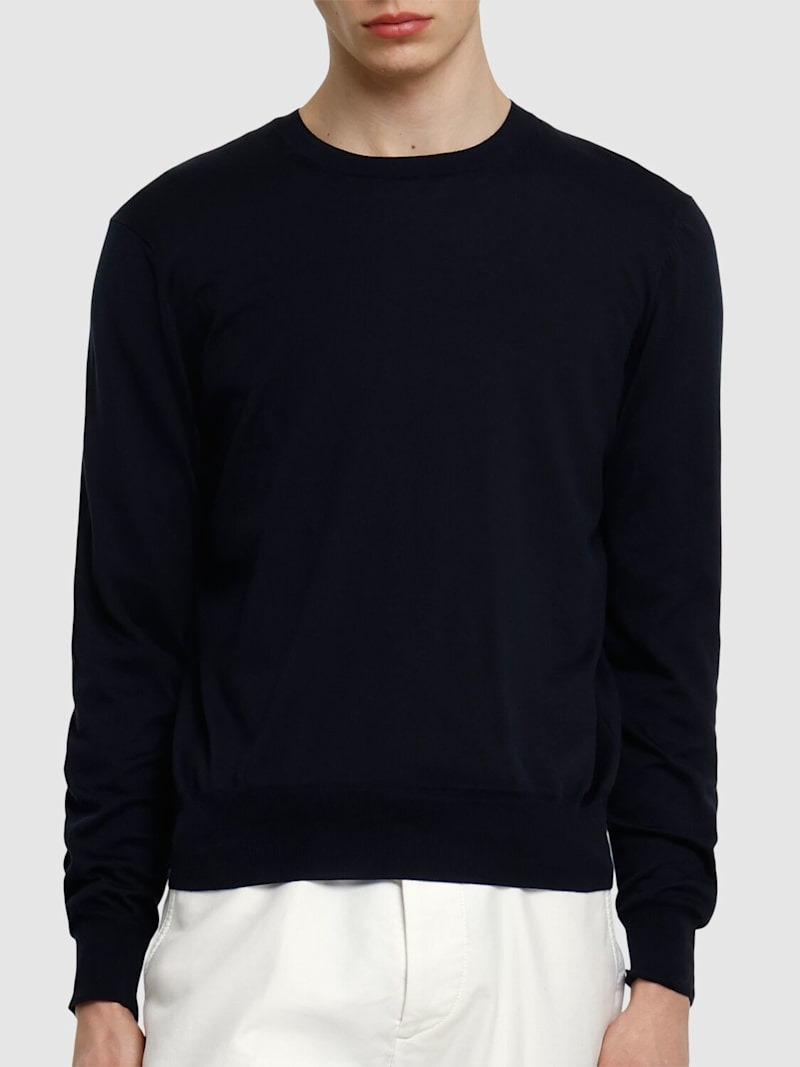 Pure cotton l/s crewneck knit sweater - 9
