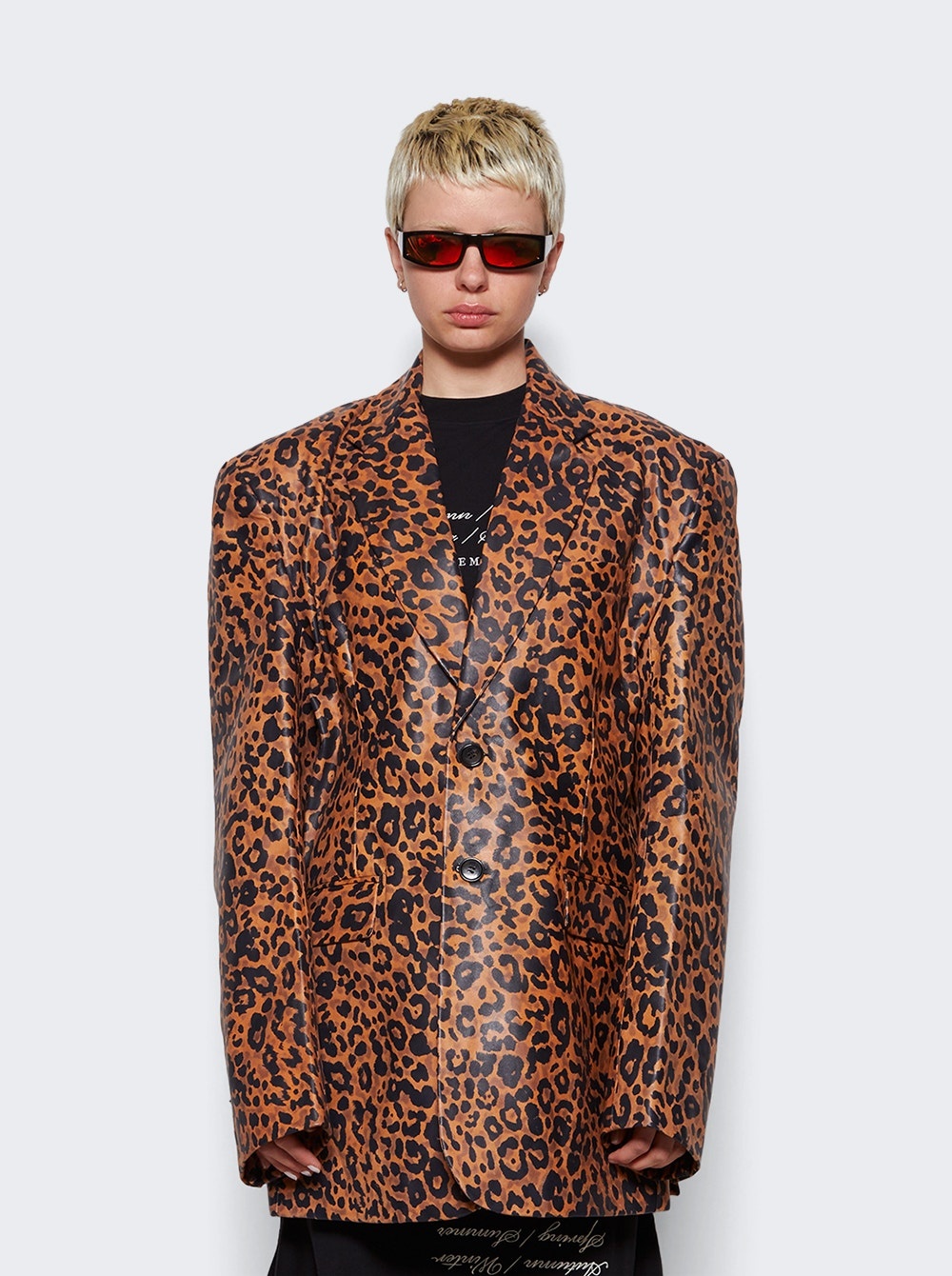 Boxy Leather Jacket Leopard - 3