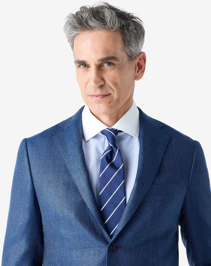 CORNELIANI Striped dark blue pure silk tie outlook