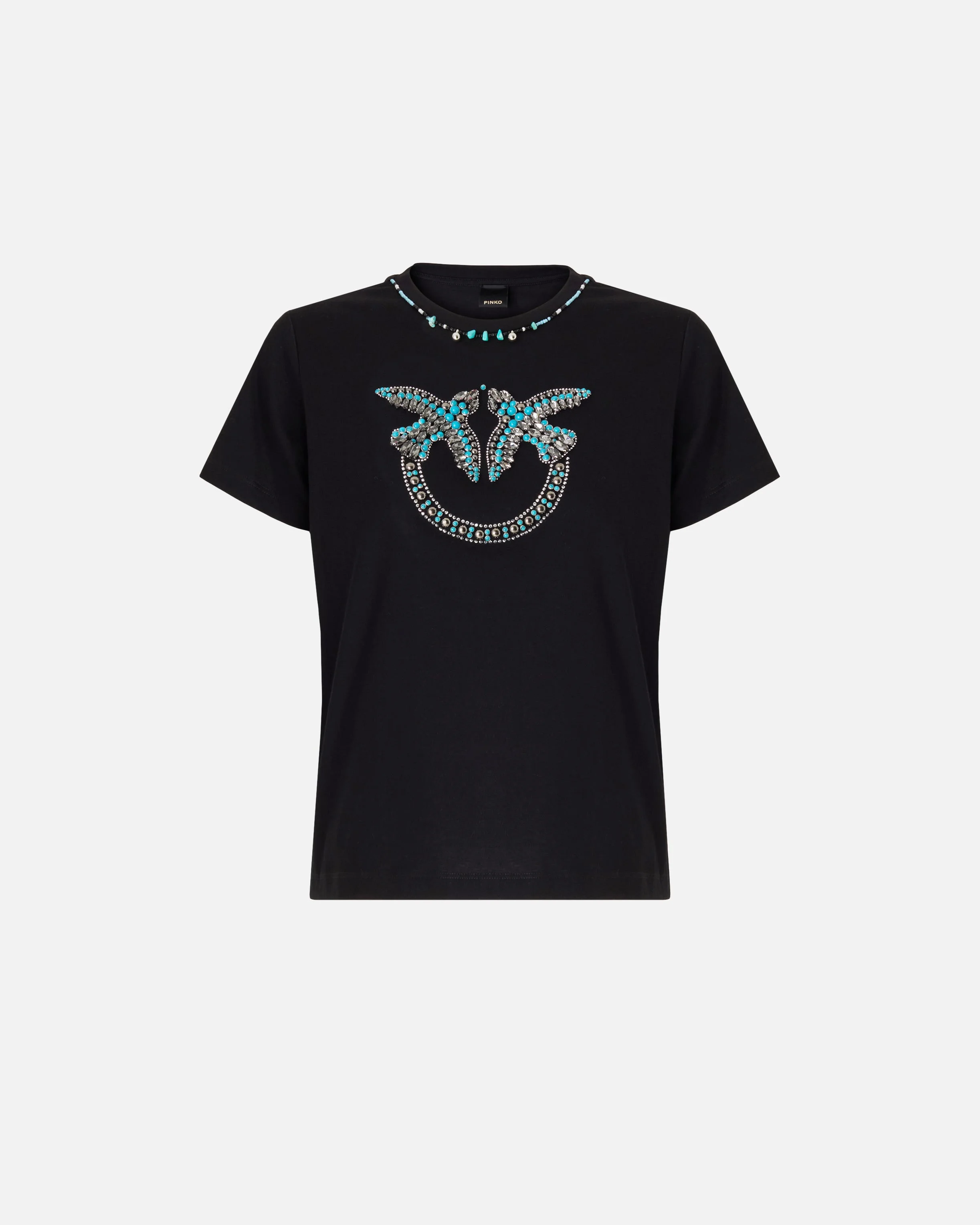T-SHIRT WITH LOVE BIRDS JEWEL MAXI EMBROIDERY - 1