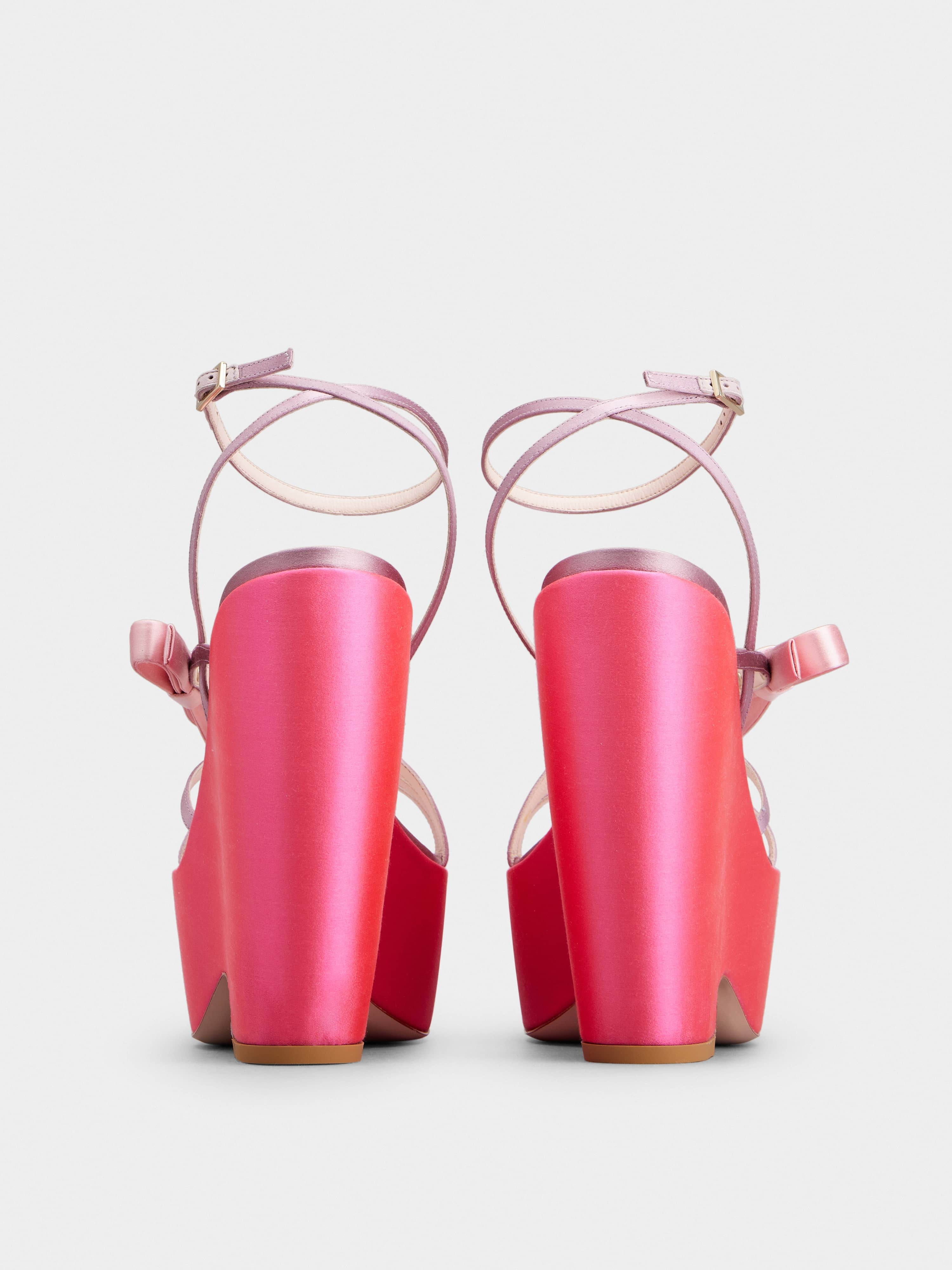 Choc Bow Wedge Sandals in Satin - 5