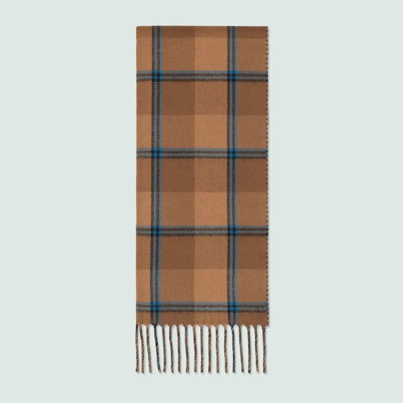 GG and tartan wool jacquard scarf 1