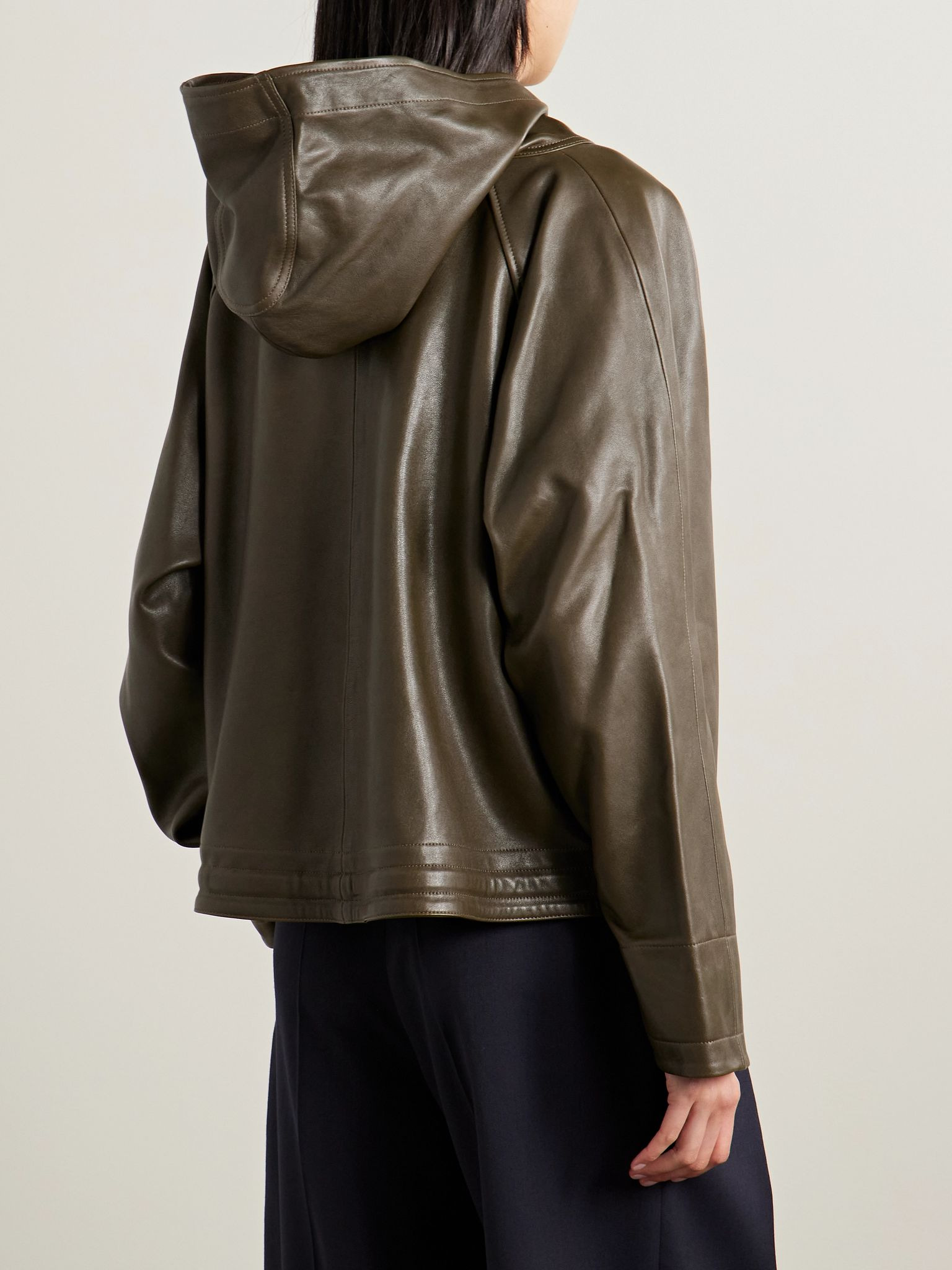 Leather hoodie Army green - 4