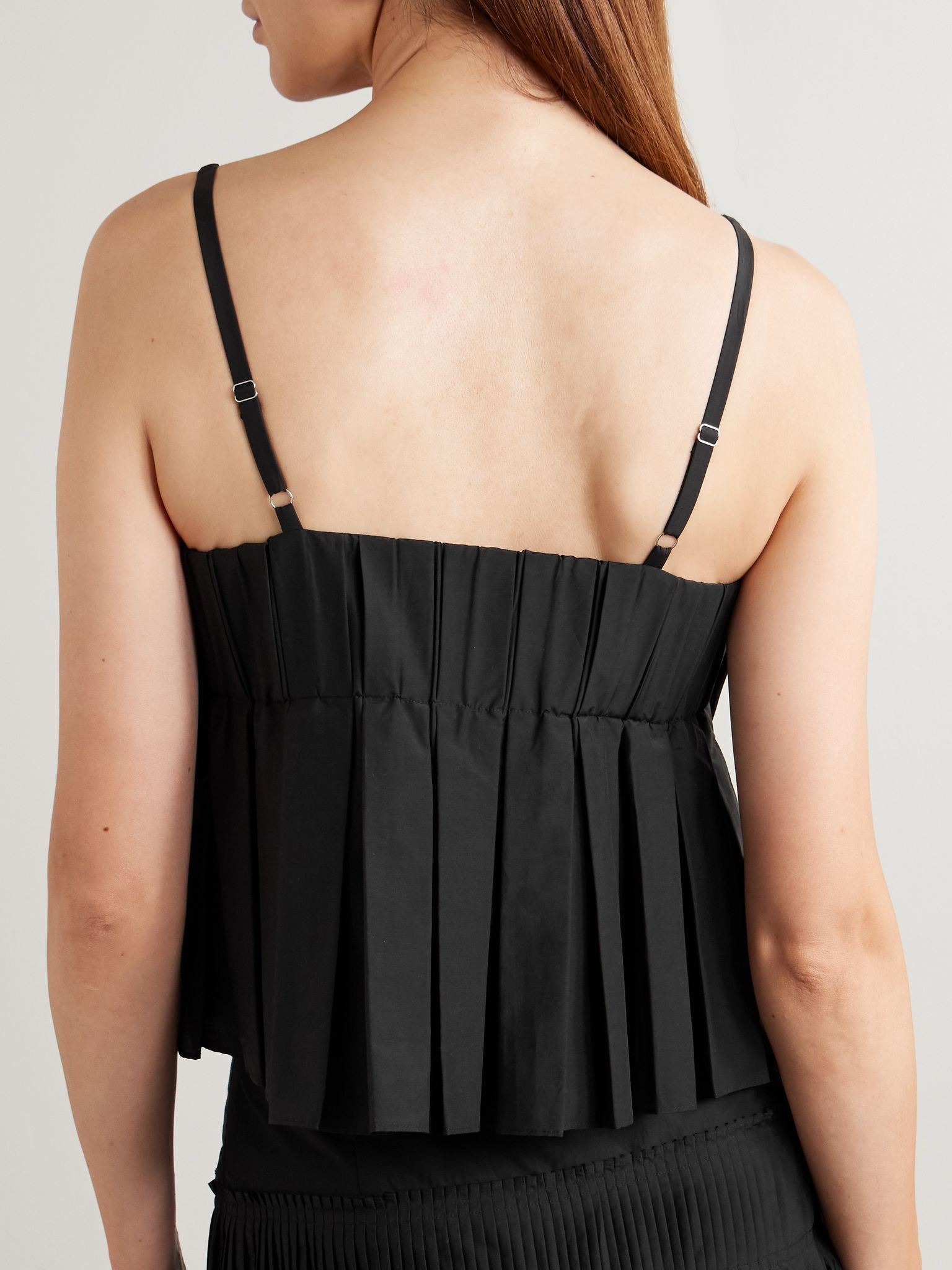 Pleated cotton-blend poplin camisole Black - 3
