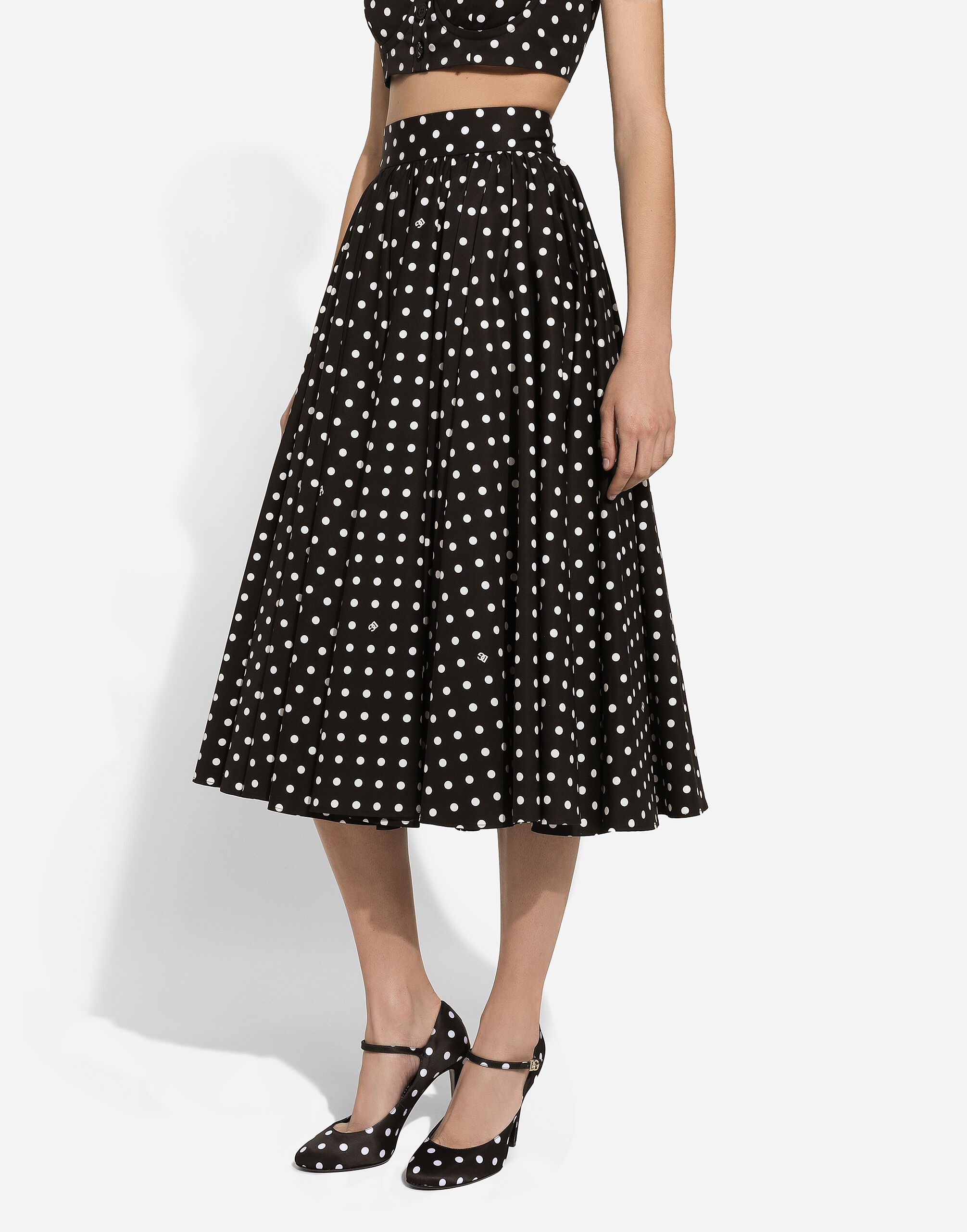 Cotton calf-length circle skirt with polka-dot print - 5