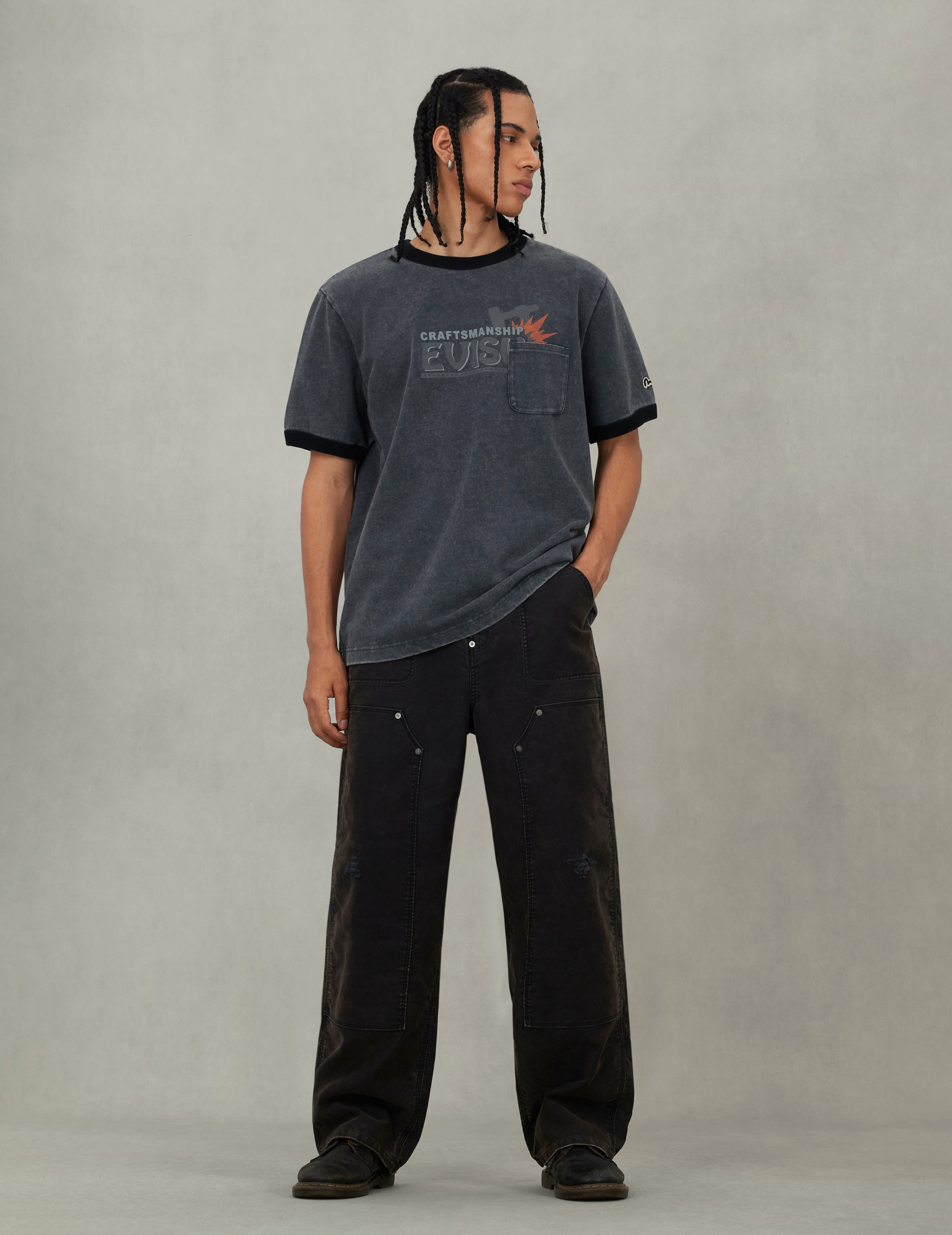 EVISU Workwear Print Relax Fit Ringer T-shirt - 5