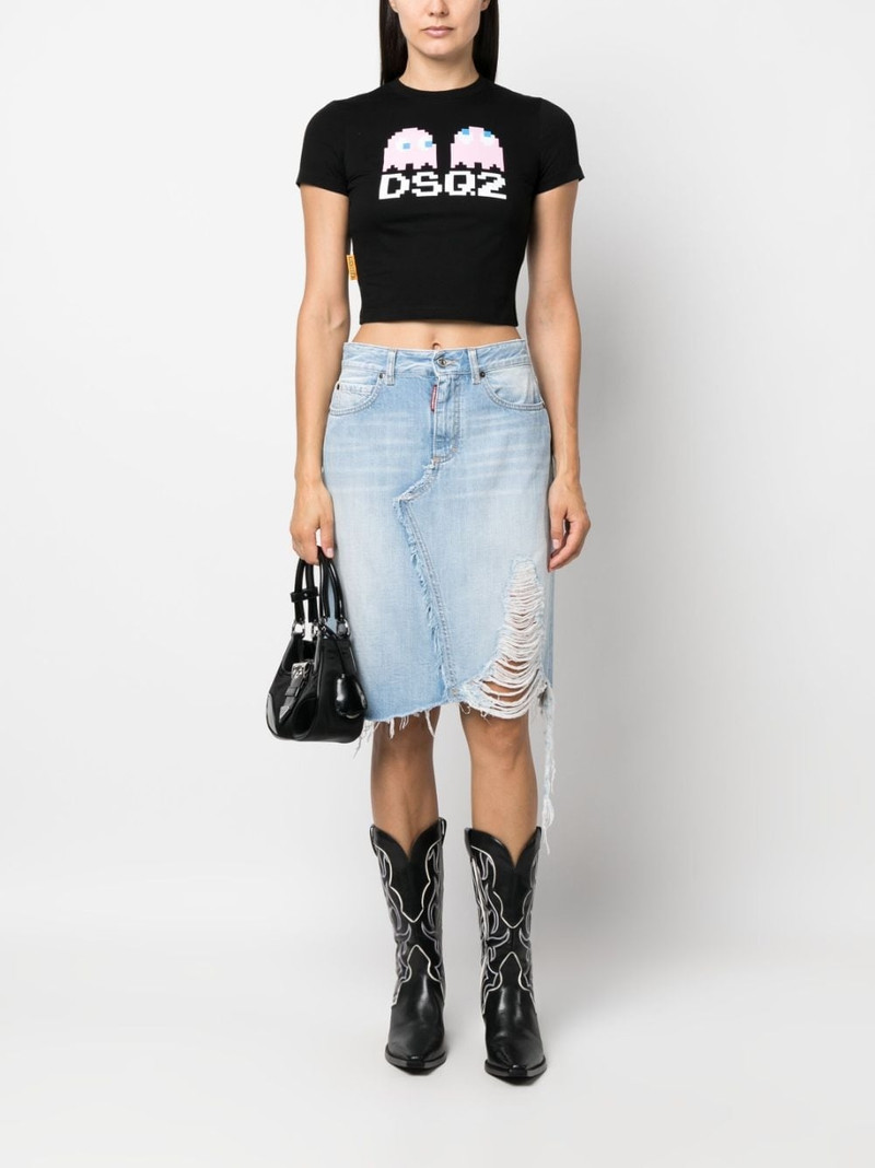 DSQUARED2 ripped-detailing A-line denim skirt outlook