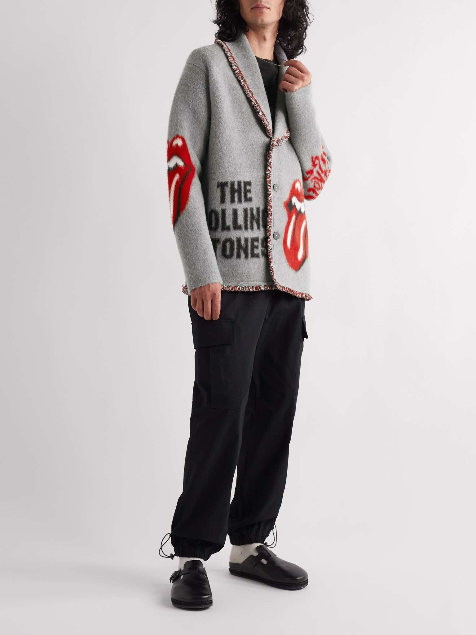 + The Rolling Stones Shawl-Collar Fringed Virgin Wool Jacquard Cardigan - 2
