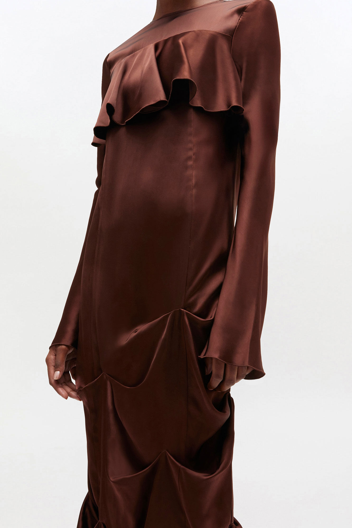 BROWN RUFFLE DRESS - 4