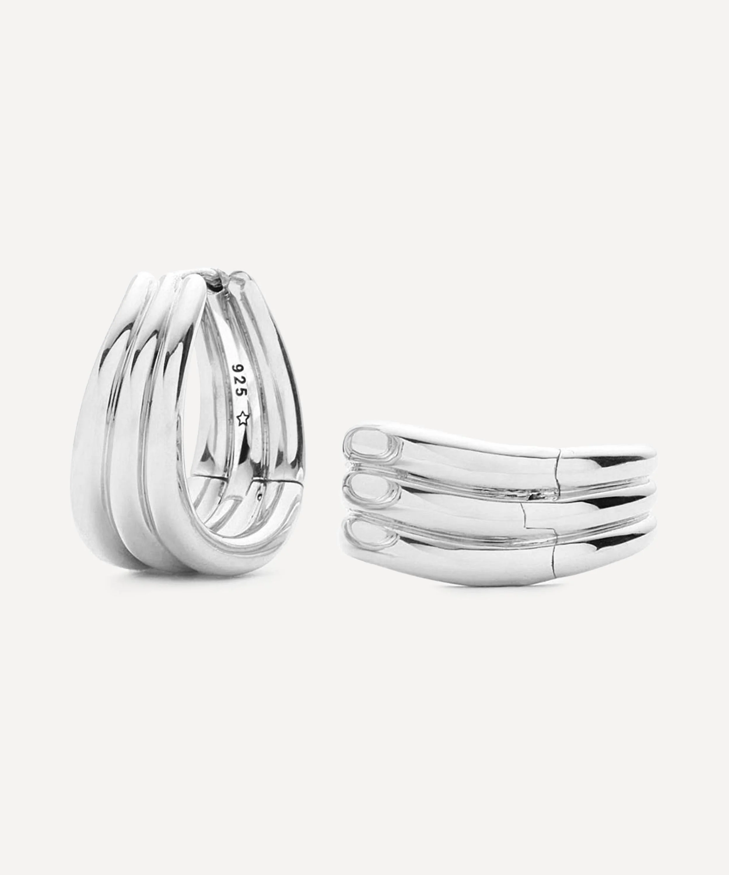 X Savi Rhodium-Plated Triple Ridge Hoop Earrings - 1