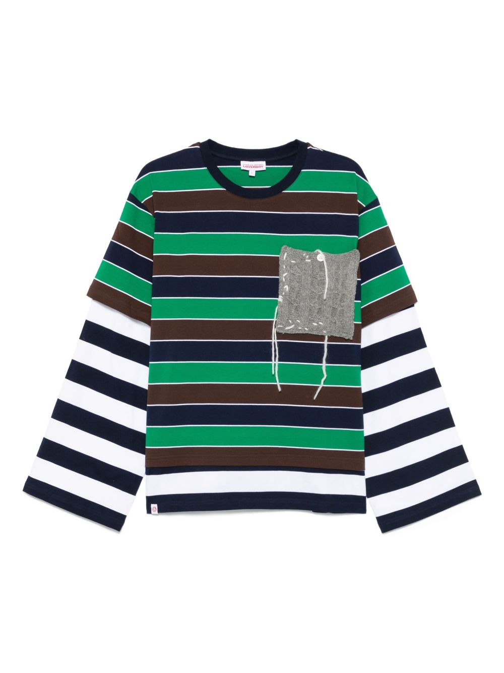 striped knitted-patch T-shirt - 1