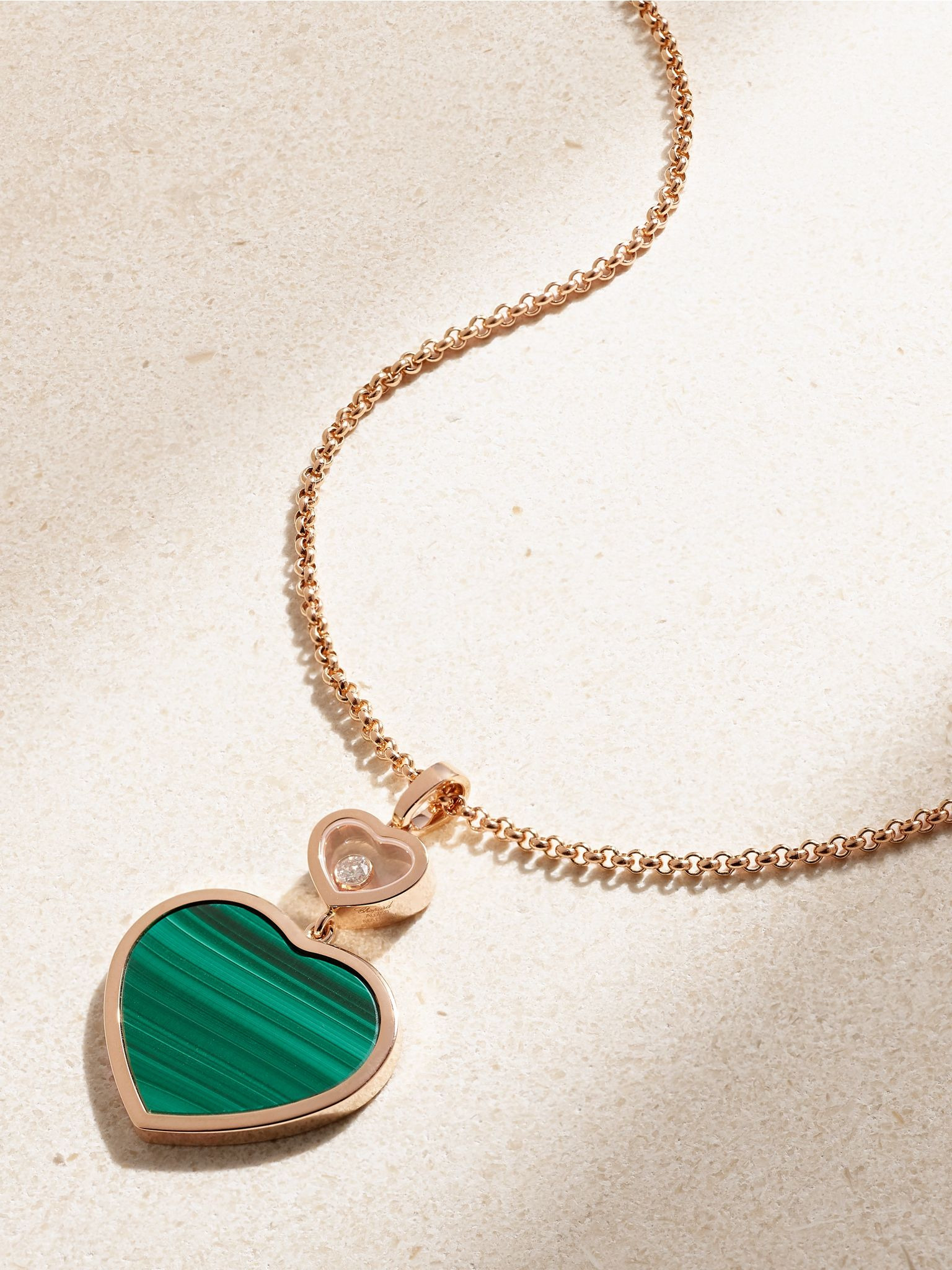 Happy Hearts 18-karat rose gold, malachite and diamond necklace Gold - 1
