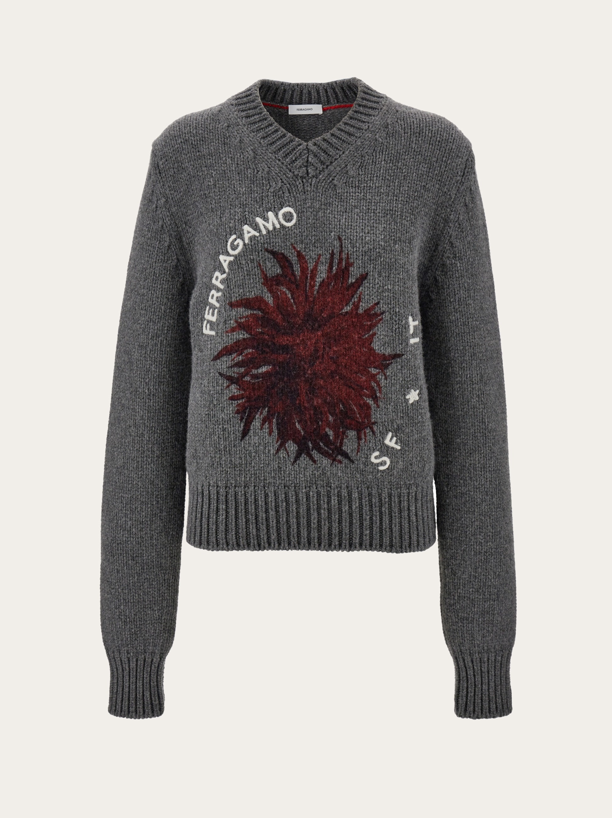 V-neck sweater with floral motif - 1