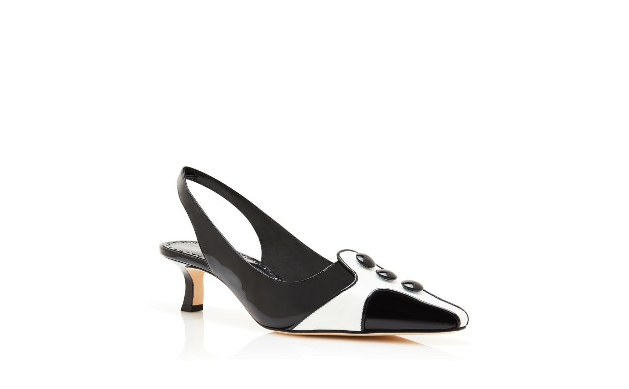 Black and White Patent Leather Slingback Pumps - 3