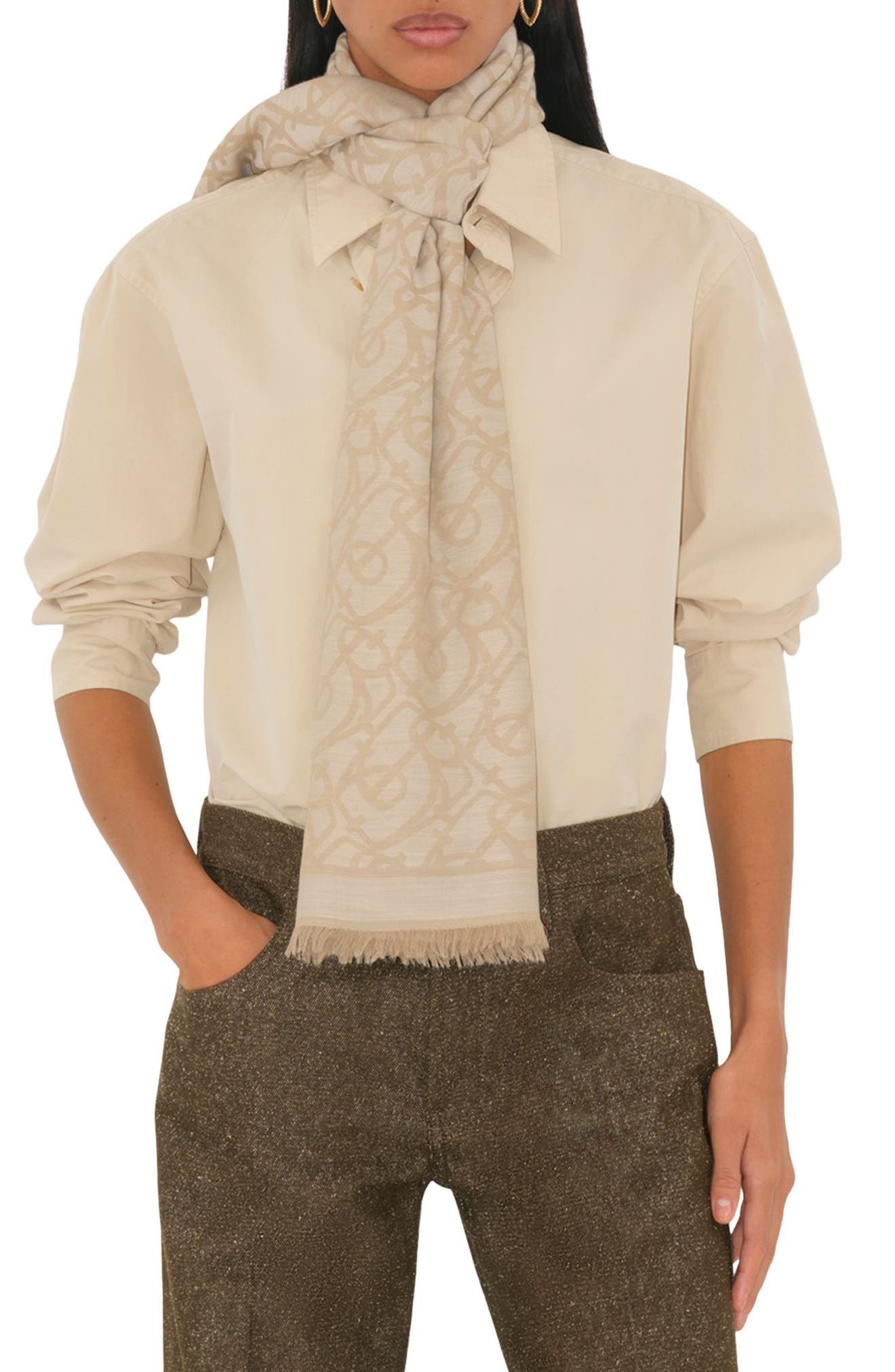 burberry B Charm Jacquard Wool Fringe Square in Sand at Nordstrom - 3