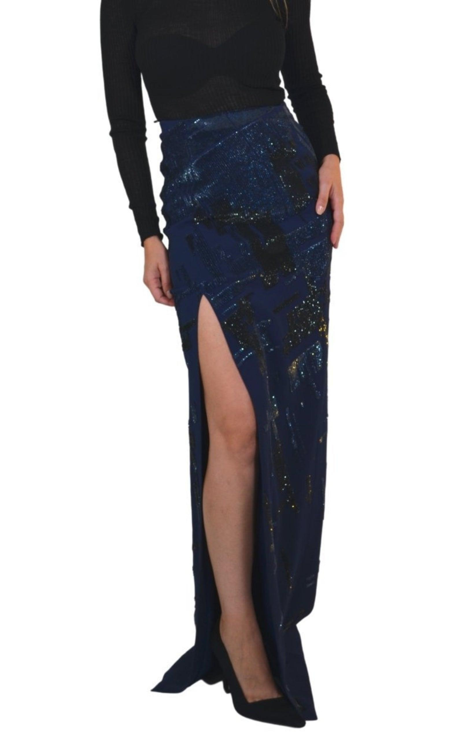 Sequins Embellished Blue Maxi Skirt - 2