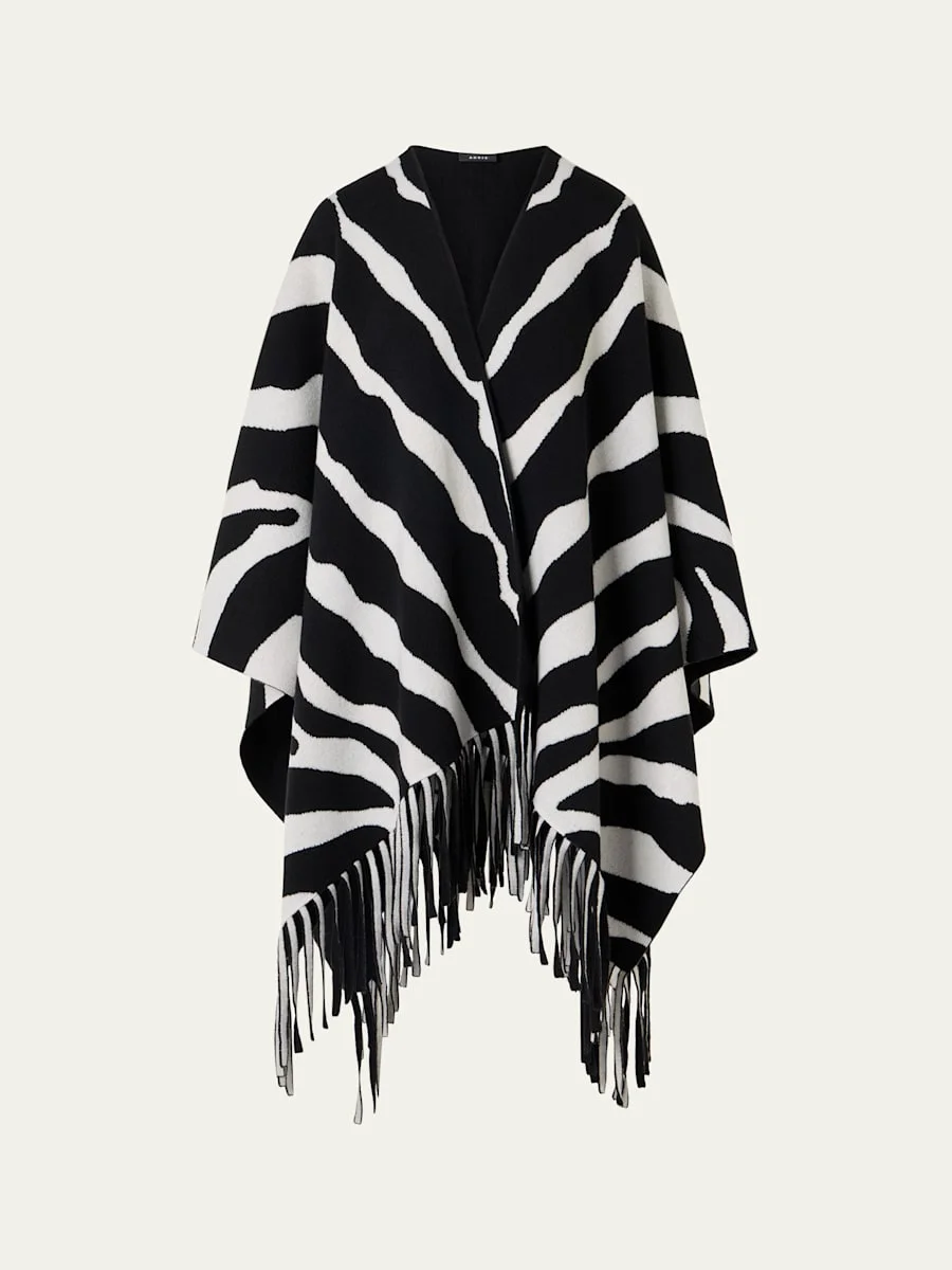 Cashmere Knit Reversible Zebra Cape - 1