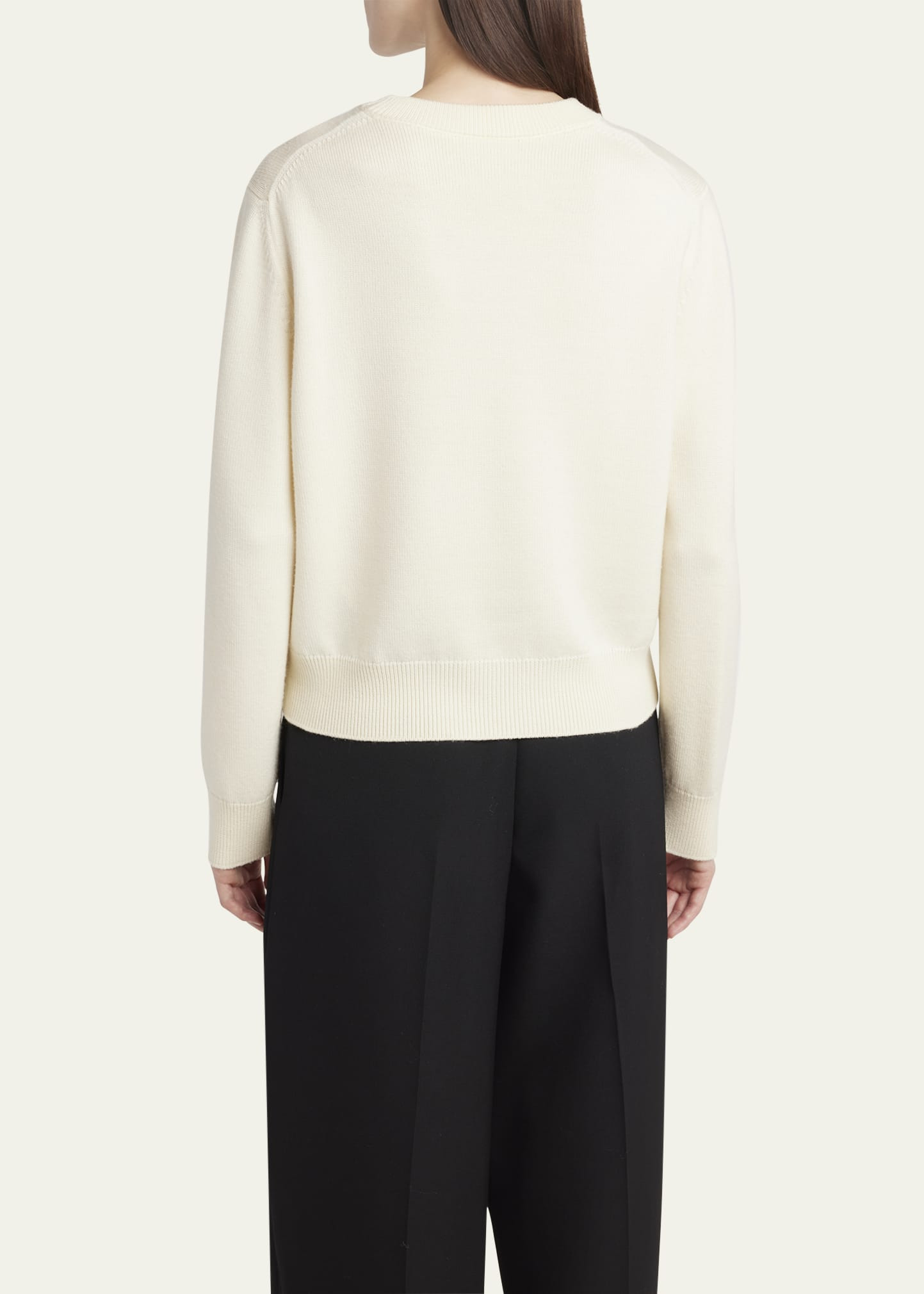 Velvet Floral Embroidered Merino Crewneck Sweater - 3