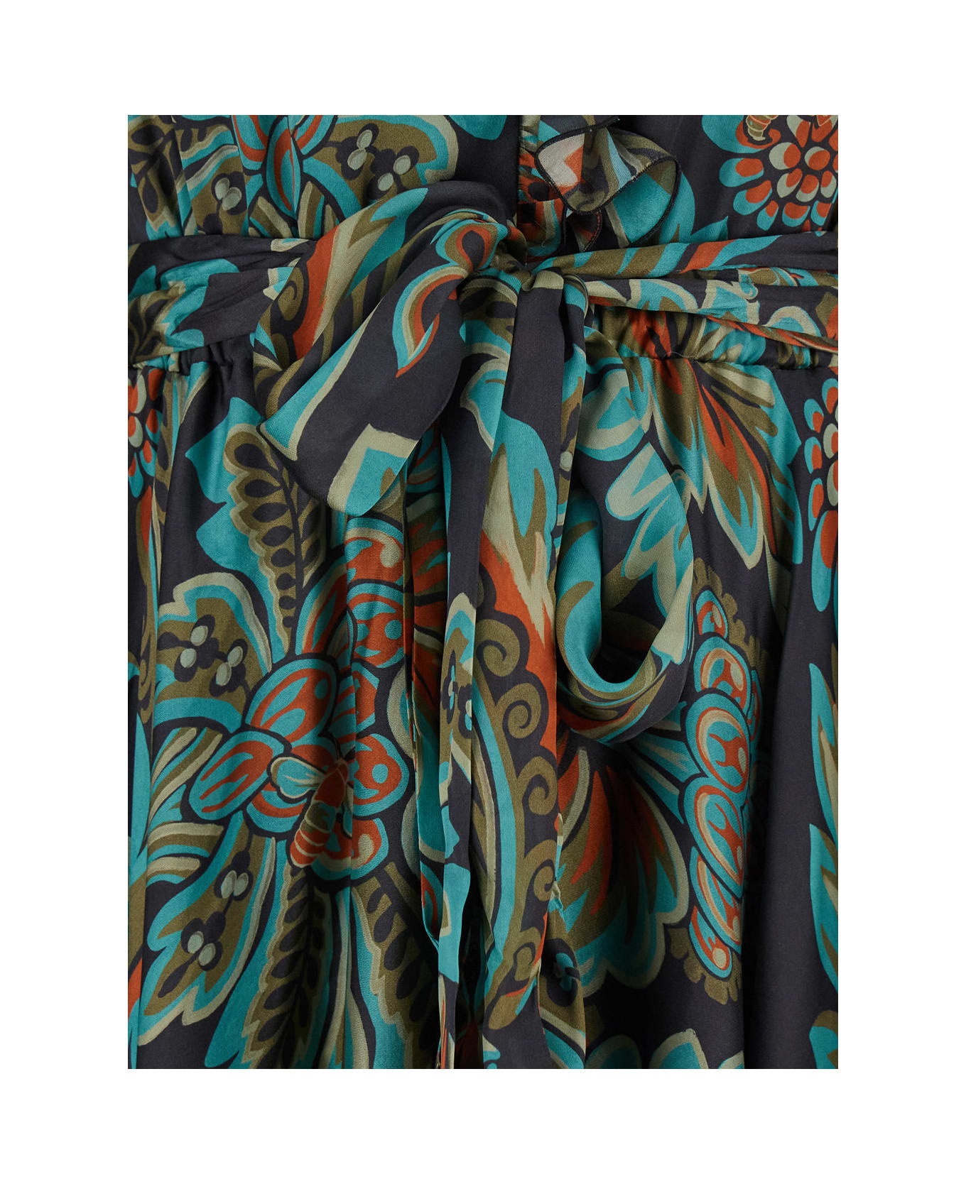 Multicolor Long Dress With Self-tie Belt And All-over Floral Print In Silk Woman - 3