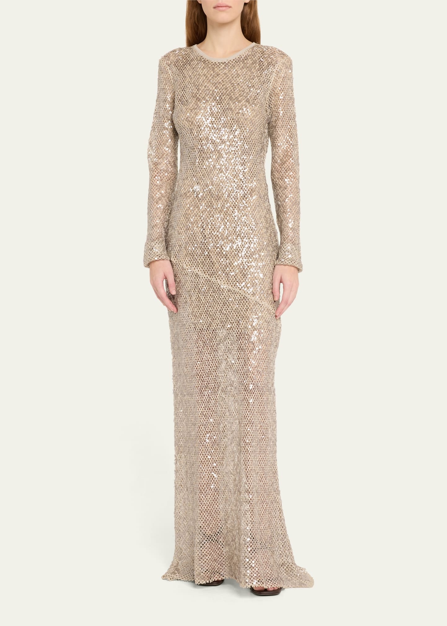 Paillette Net Knit Long-Sleeve Maxi Dress - 2