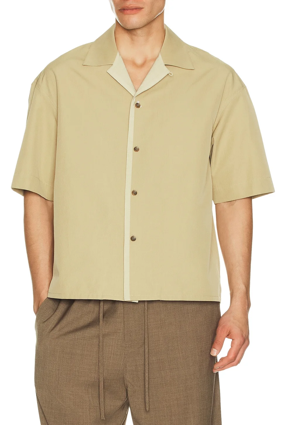 Open Collar Short Sleeve Shirt - 1